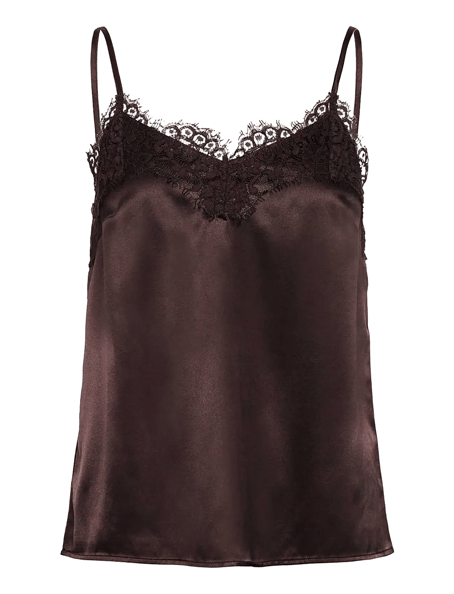 Rosemunde - RWJade Silk Strap Lace Top - Ærmeløse bluser - mole - 0