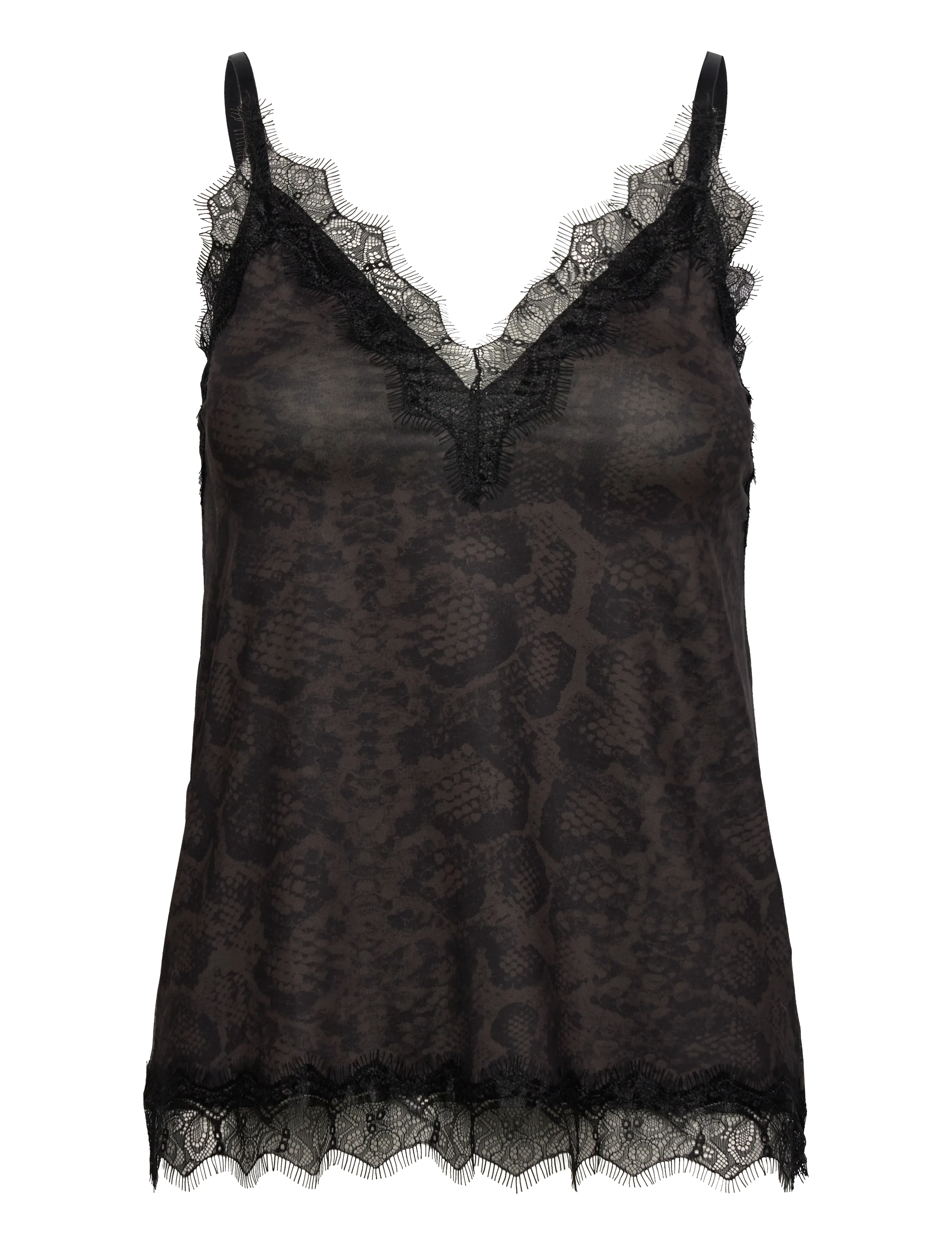 Rosemunde RWBillie SL Lace Strap Top - Bluser & Skjorter - BROWN SNAKE PRINT / black
