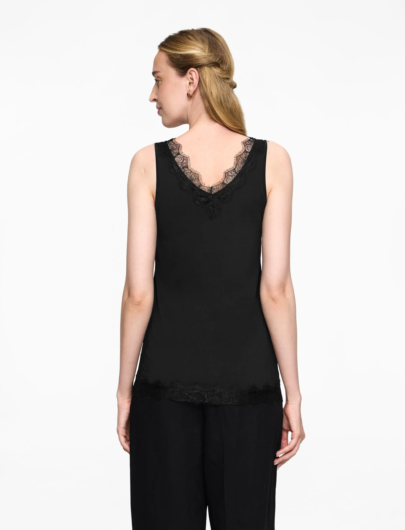 Rosemunde - RWBillie SL Lace V-Neck Top - tanktops - black - 4