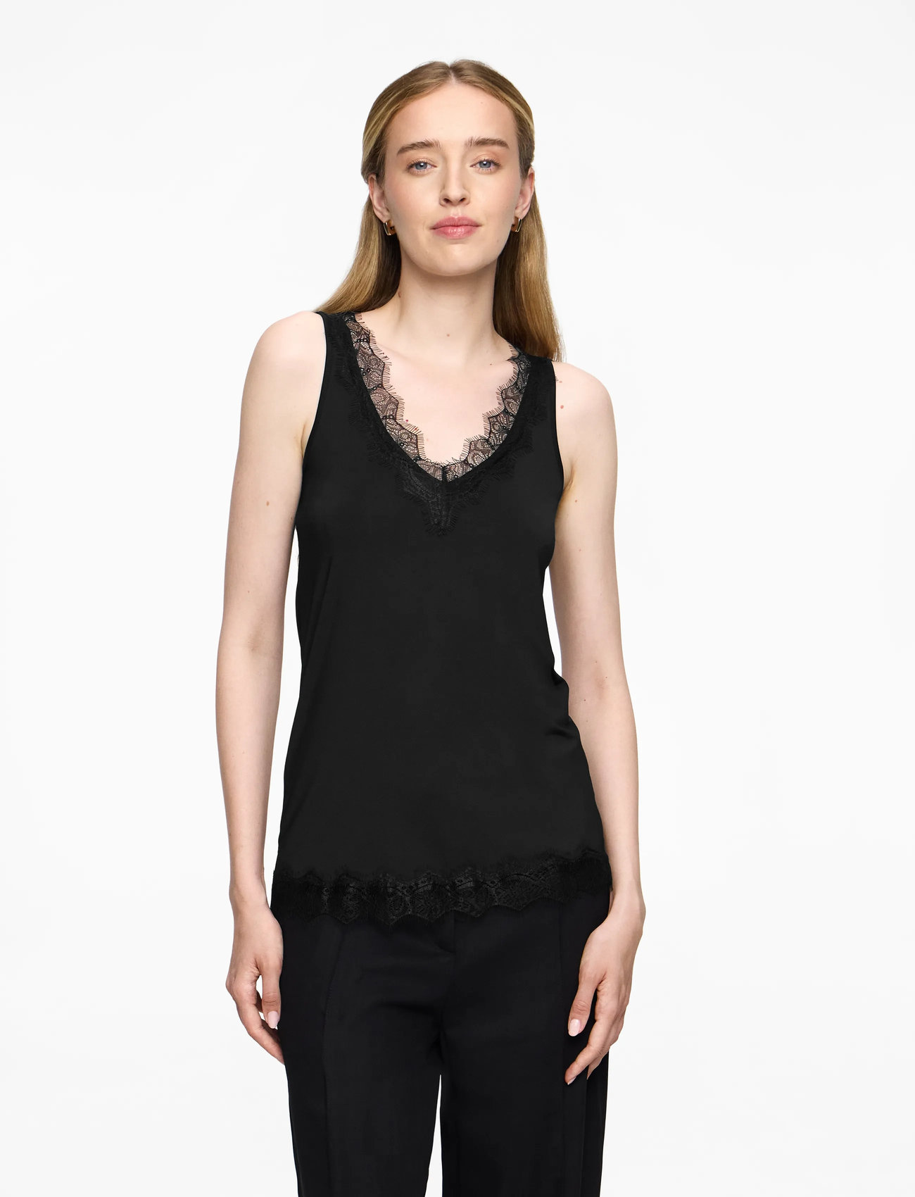 Rosemunde - RWBillie SL Lace V-Neck Top - tanktops - black - 0