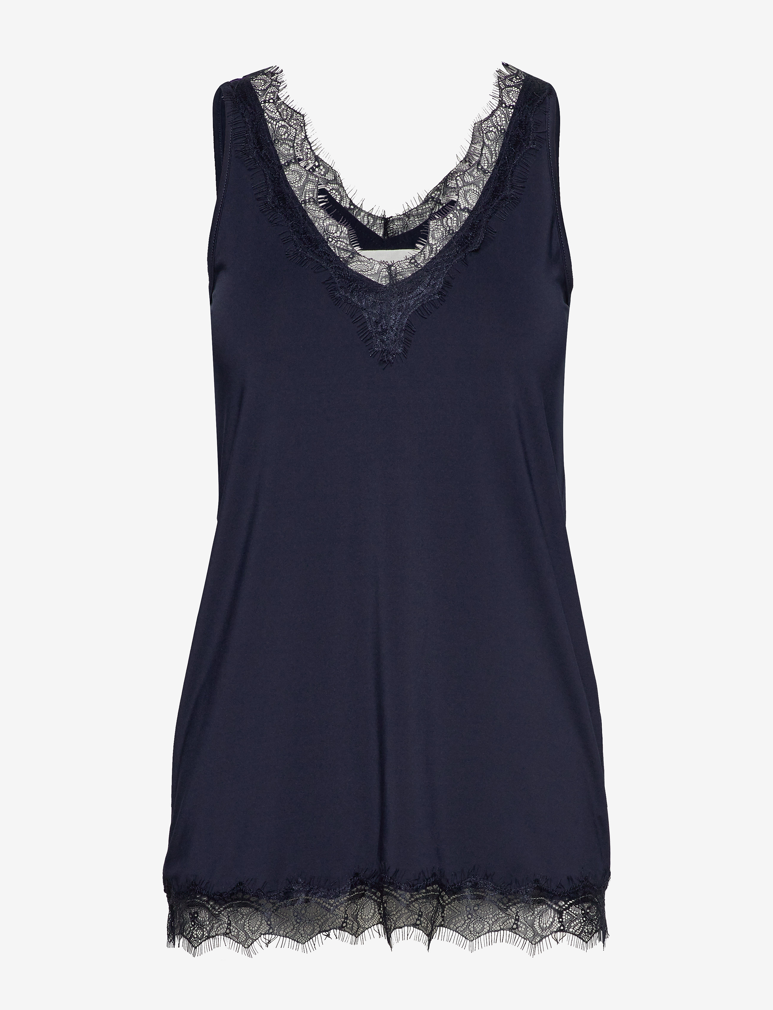 Rosemunde RWBillie SL Lace V-Neck Top - Tøj - DARK BLUE / navy