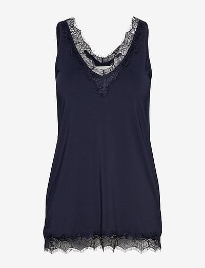 Rosemunde RWBillie SL Lace V-Neck Top - Varrukateta topid - DARK BLUE / navy