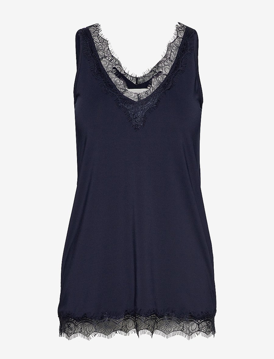 Rosemunde - RWBillie SL Lace V-Neck Top - Ärmellose tops - dark blue - 0