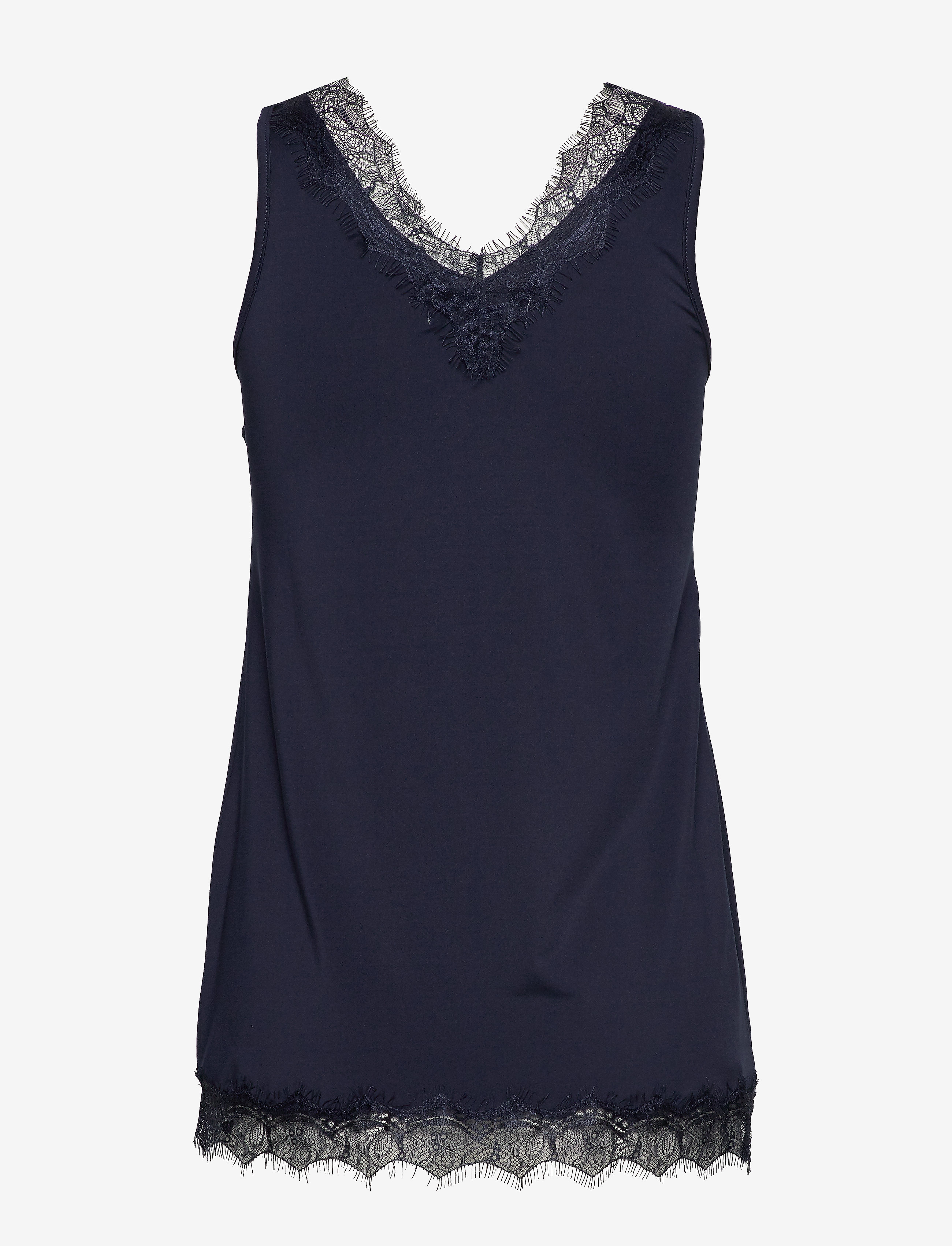 Rosemunde - RWBillie SL Lace V-Neck Top - varrukateta alussärgid - dark blue - 1