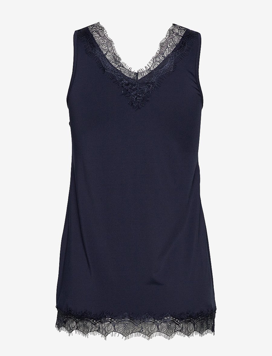 Rosemunde - RWBillie SL Lace V-Neck Top - Ärmellose tops - dark blue - 1