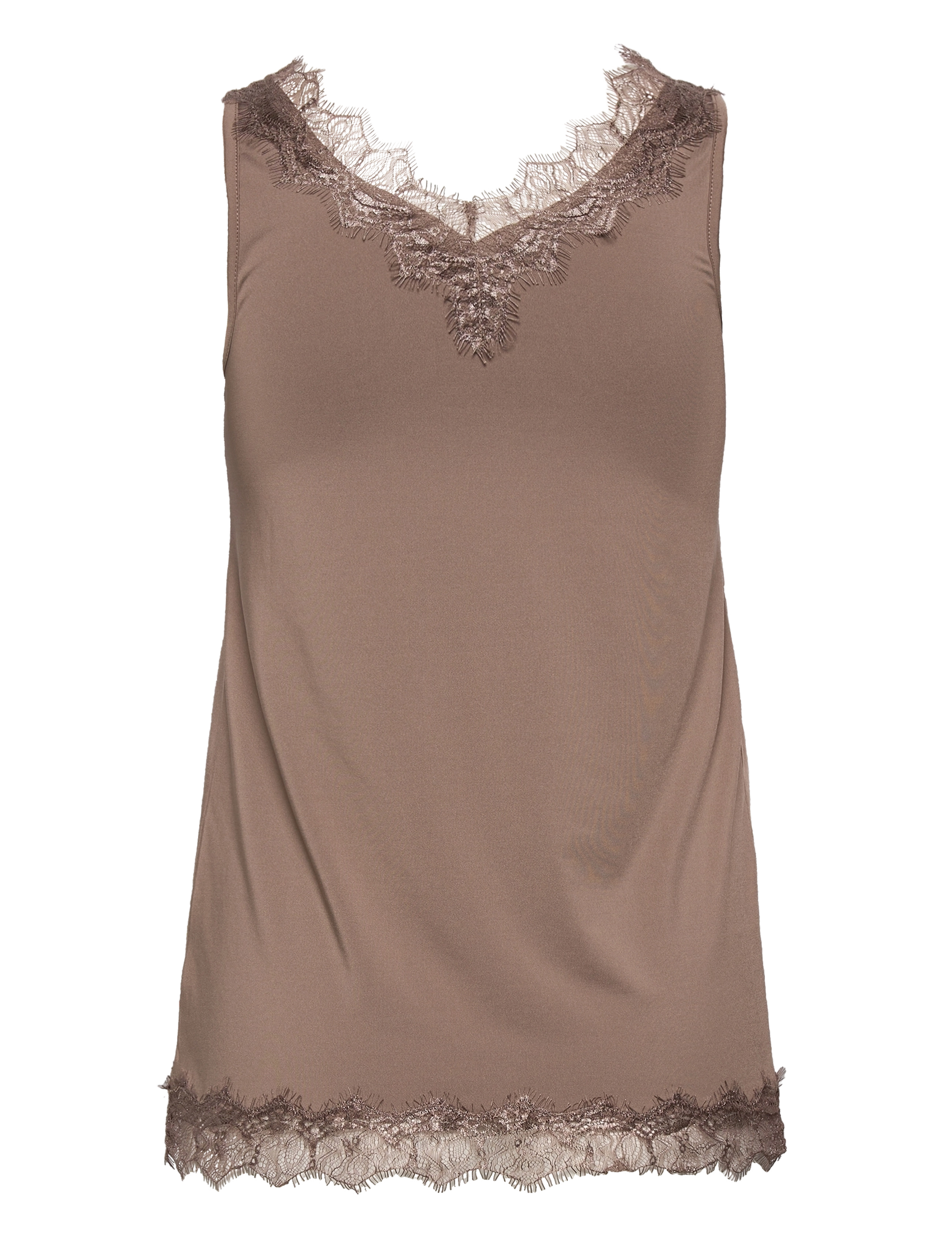 Rosemunde - RWBillie SL Lace V-Neck Top - t-shirts & topper - dark sand - 1