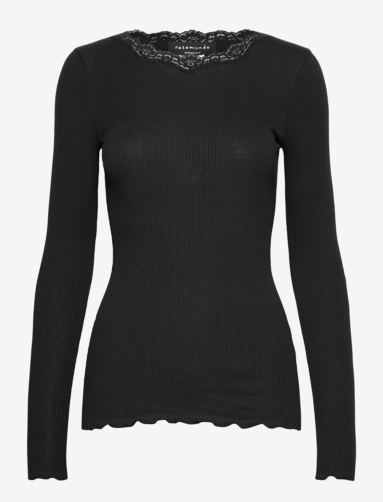 Rosemunde - Organic t-shirt w/ lace - langärmlige tops - black - 0