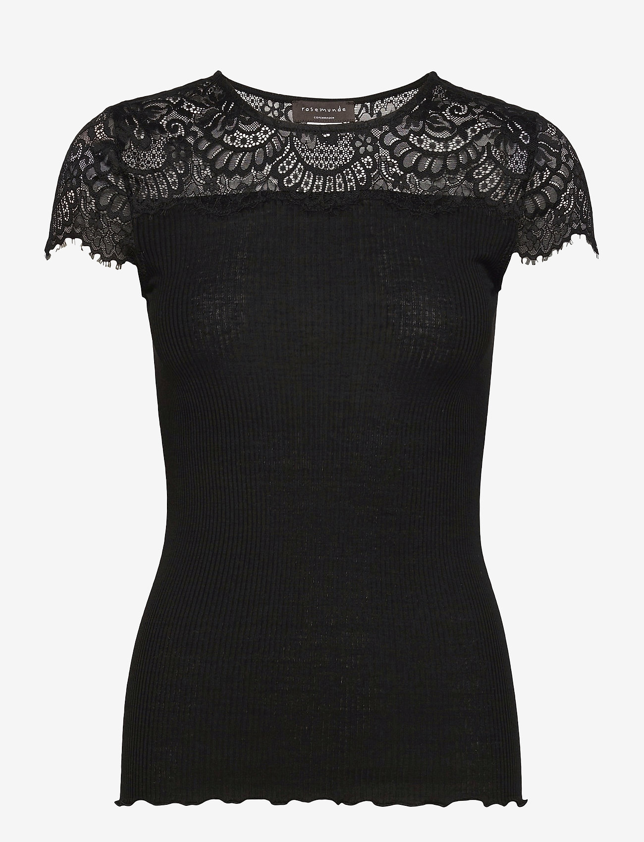 Rosemunde - Silk t-shirt regular ss w/lace - black - 0
