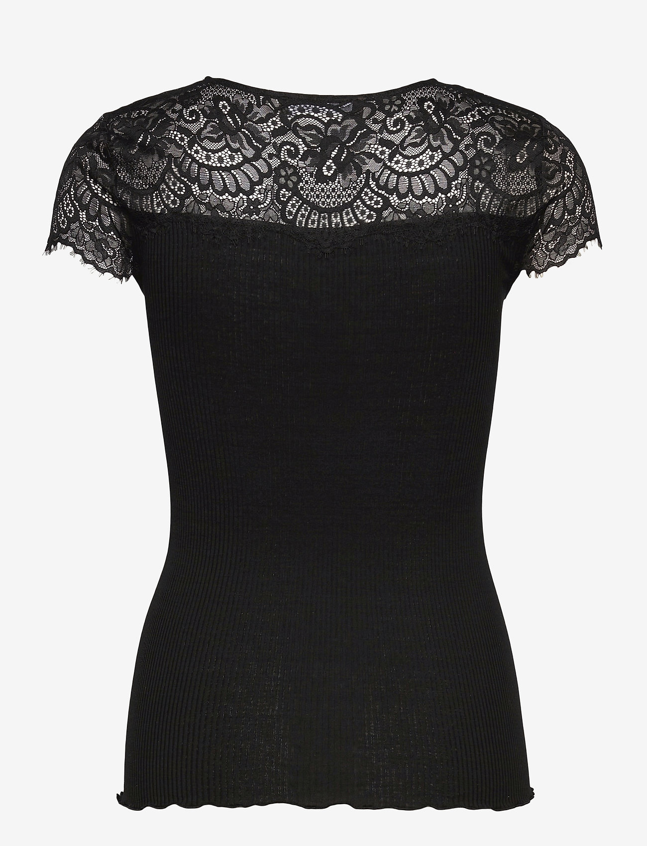Rosemunde - Silk t-shirt regular ss w/lace - black - 1