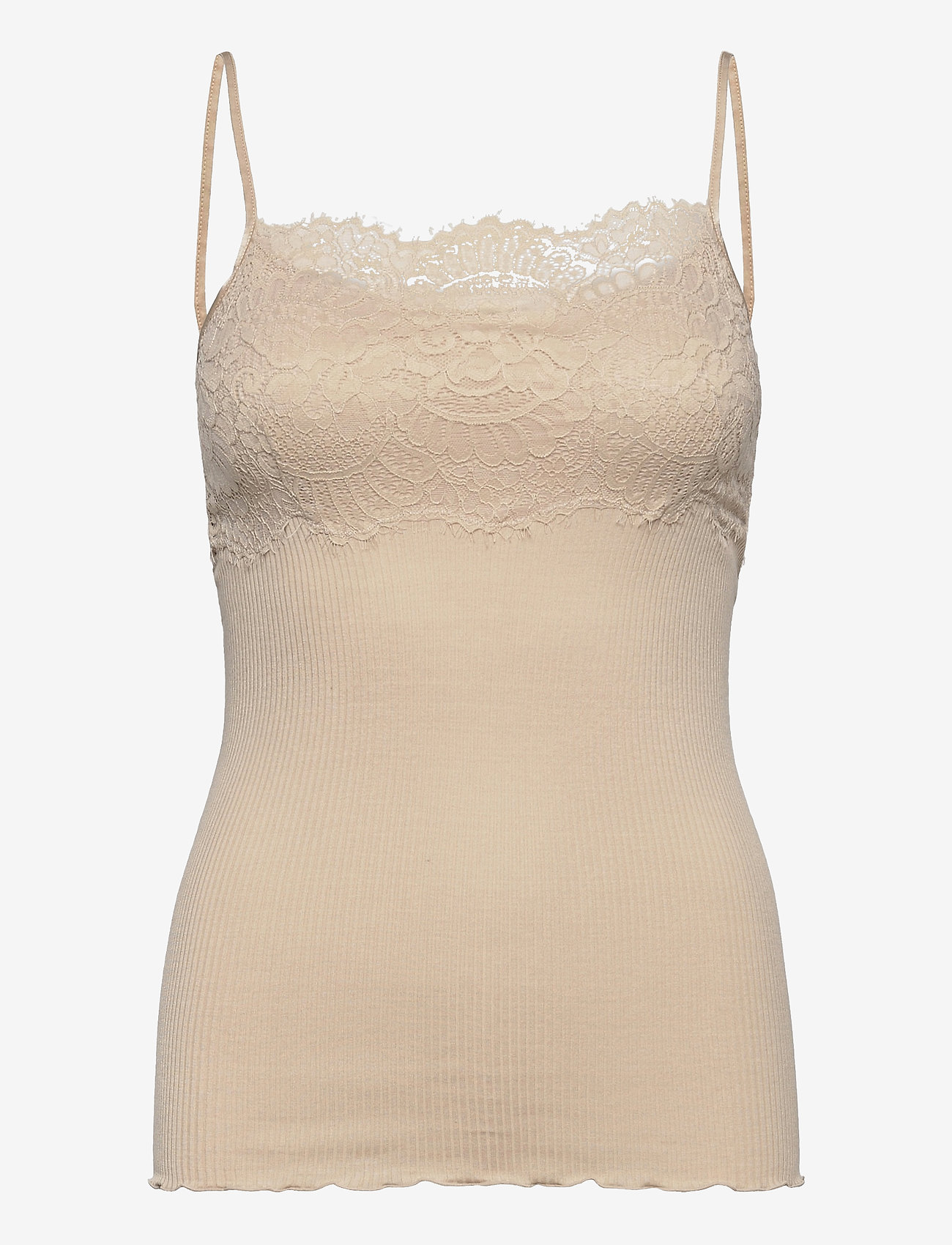 Silk strap top regular w/lace - CACAO