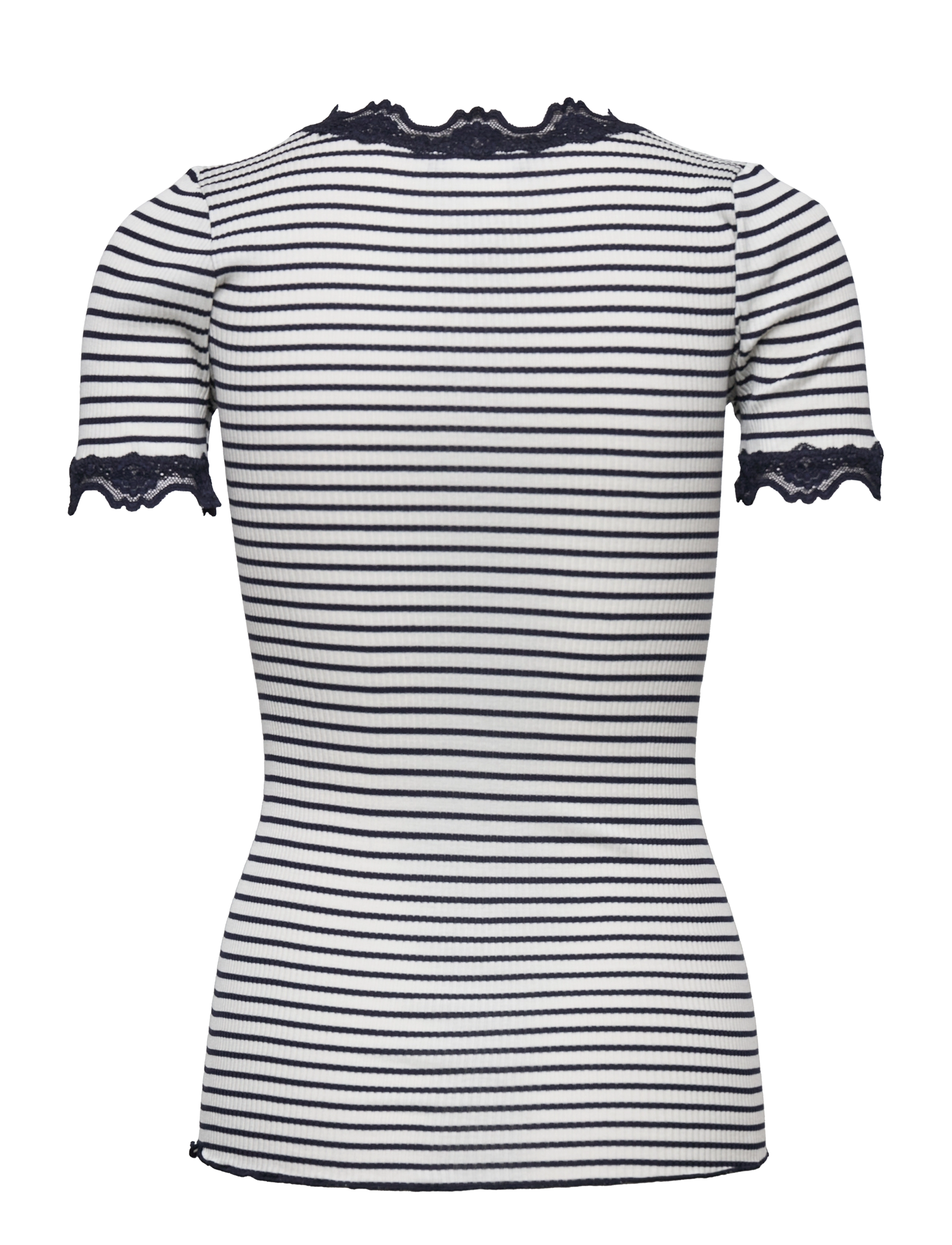 Rosemunde - Silk t-shirt w/ lace - ivory navy stripe - 1