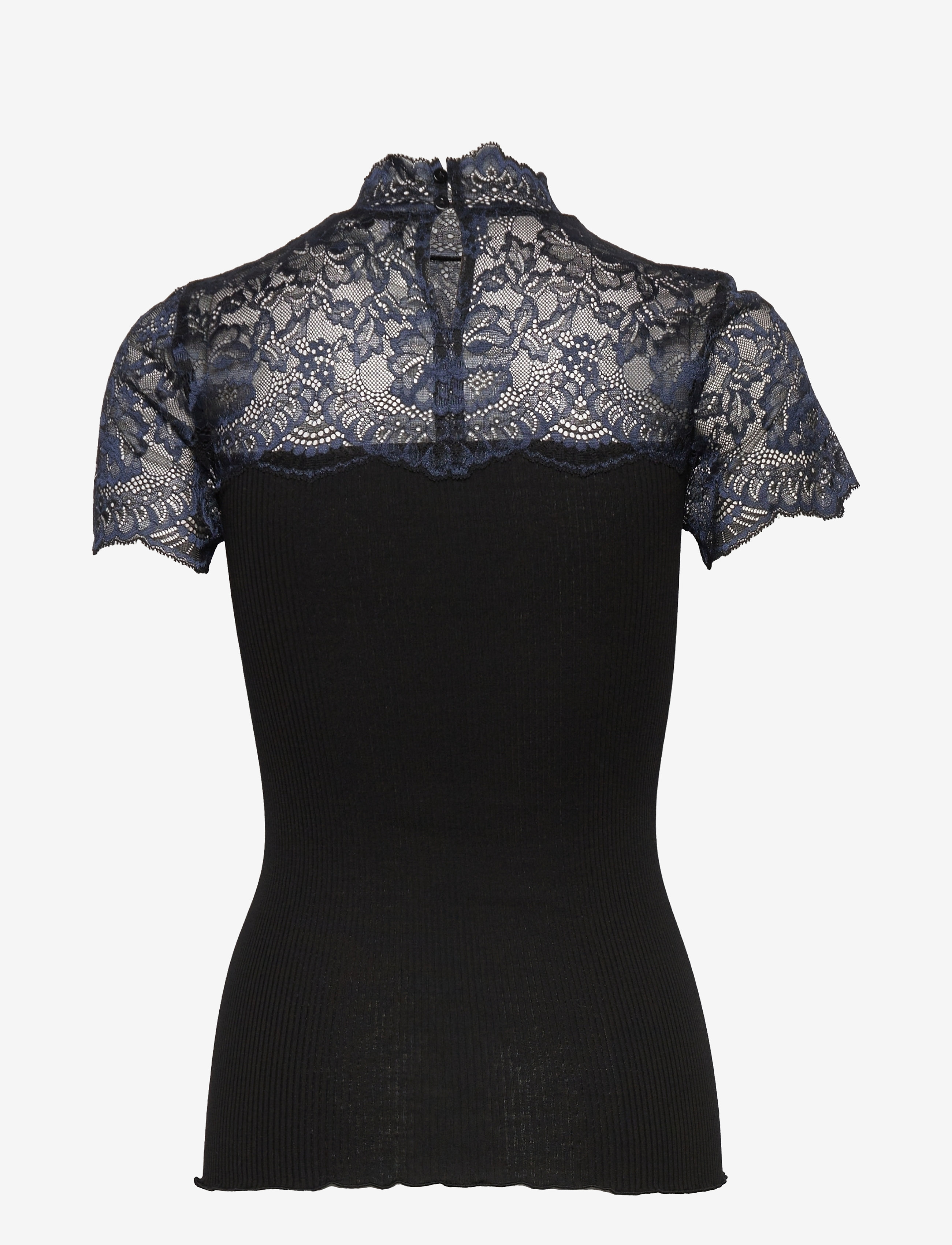 Rosemunde - Silk t-shirt ss w/lace - black w/ denim blue - 1