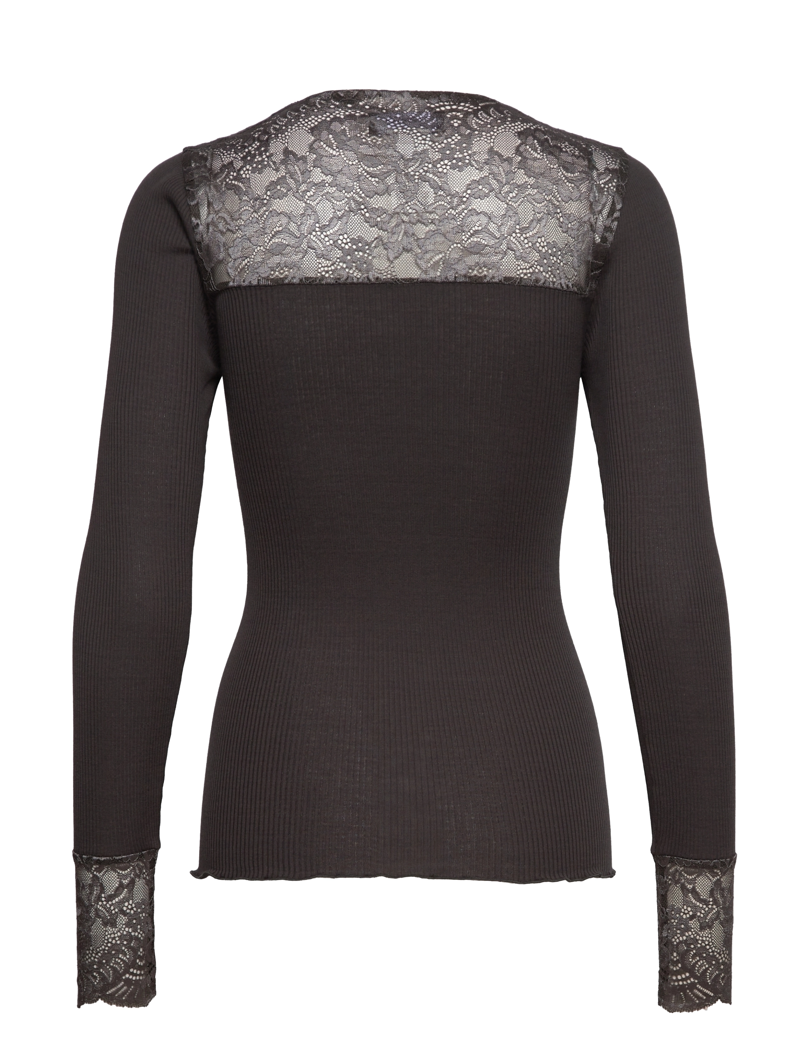 Rosemunde - Silk t-shirt ls w/lace - raven w/ soft grey - 1