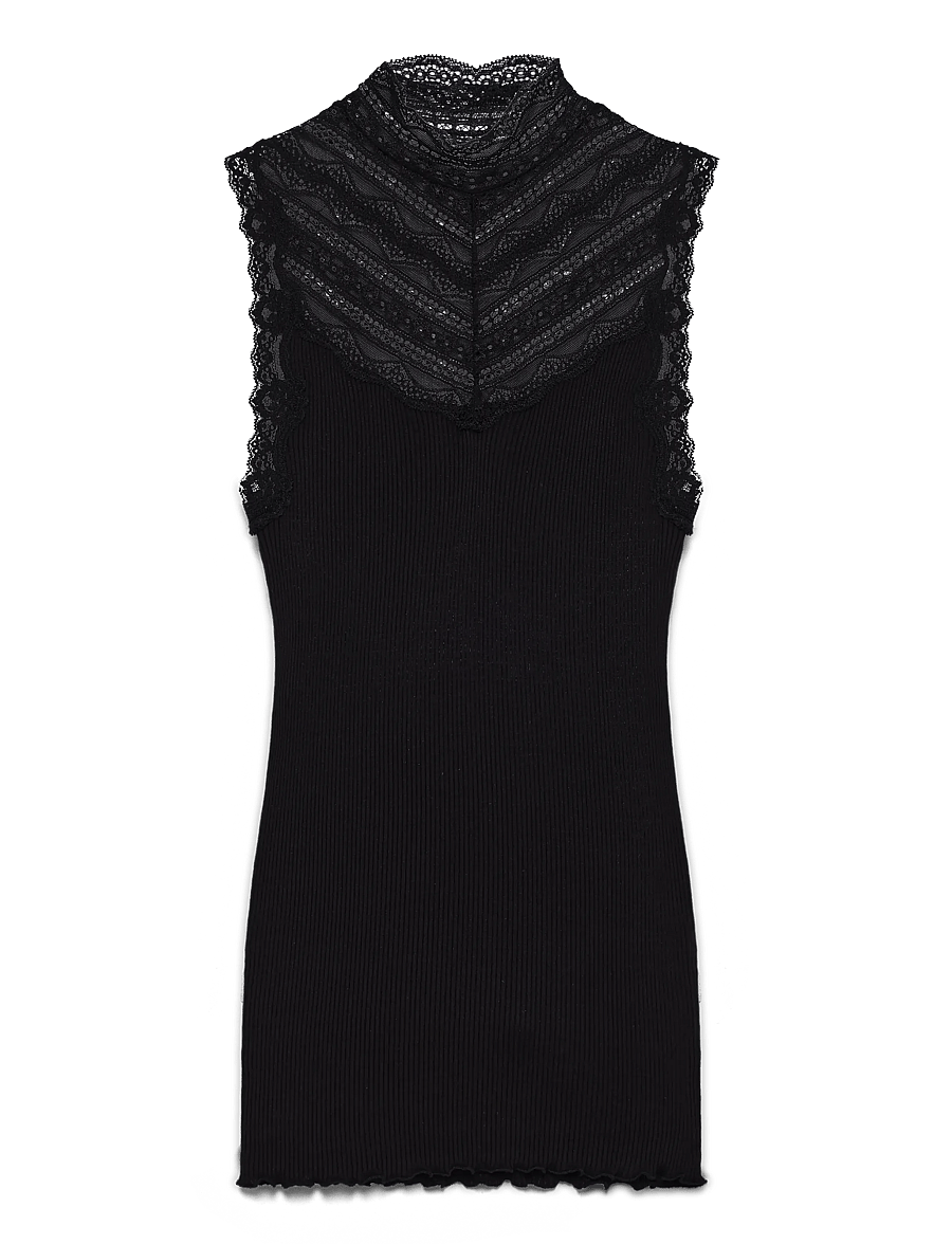 Rosemunde - RWBenita Silk SL Turtleneck Lace To - varrukateta topid - black - 1