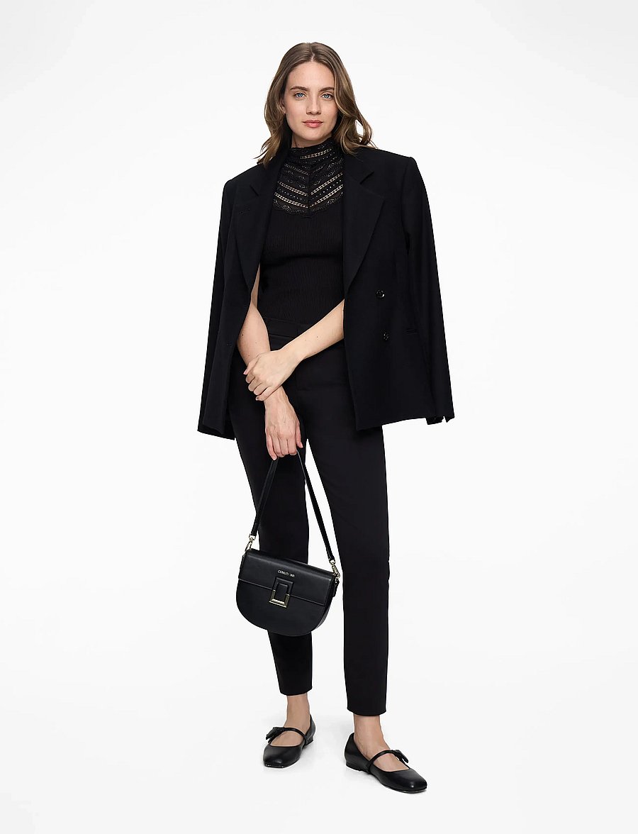 Rosemunde - RWBenita Silk SL Turtleneck Lace To - varrukateta topid - black - 2