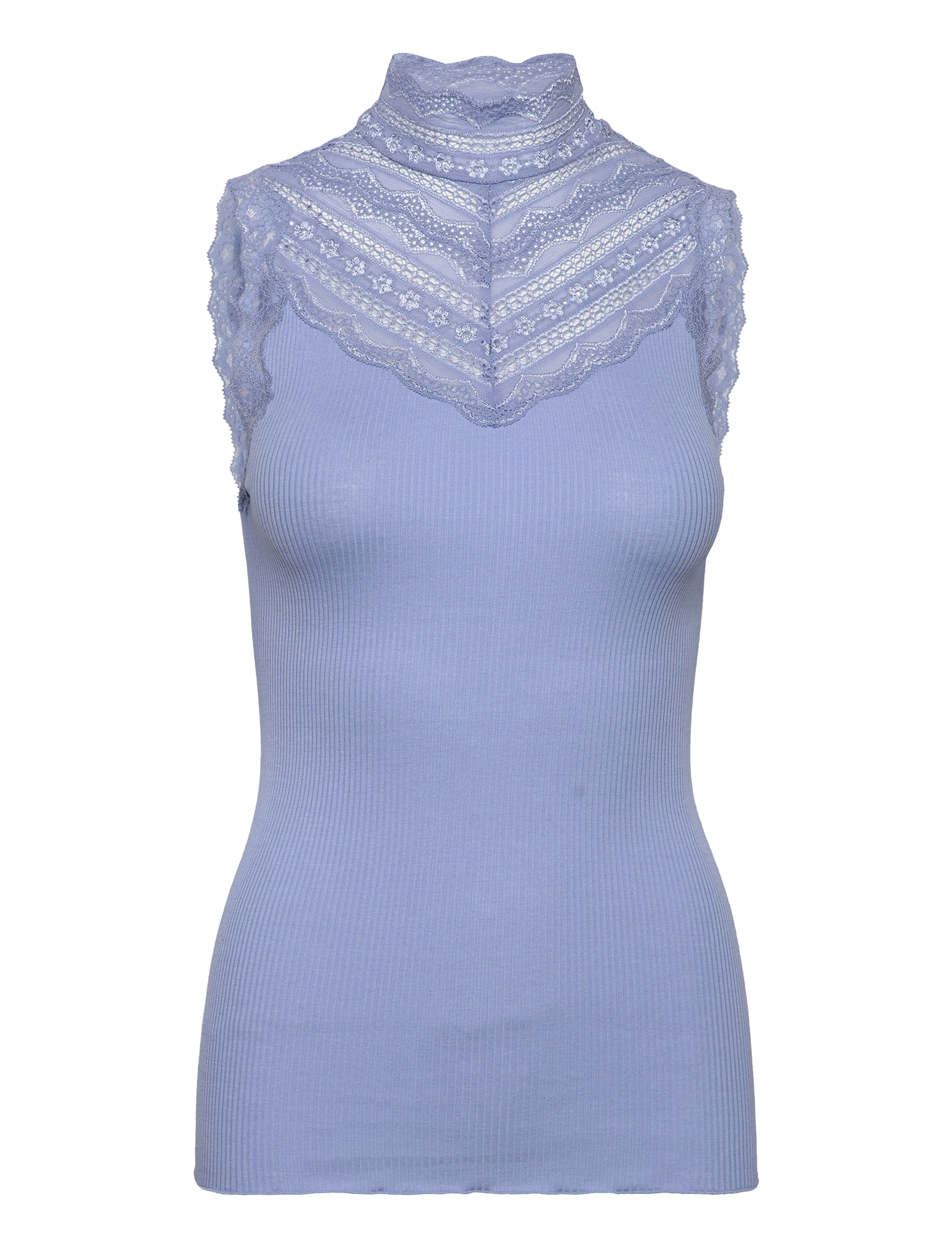 Rosemunde RWBenita Silk SL Turtleneck Lace To - Tøj - BLUE HEAVEN / blue