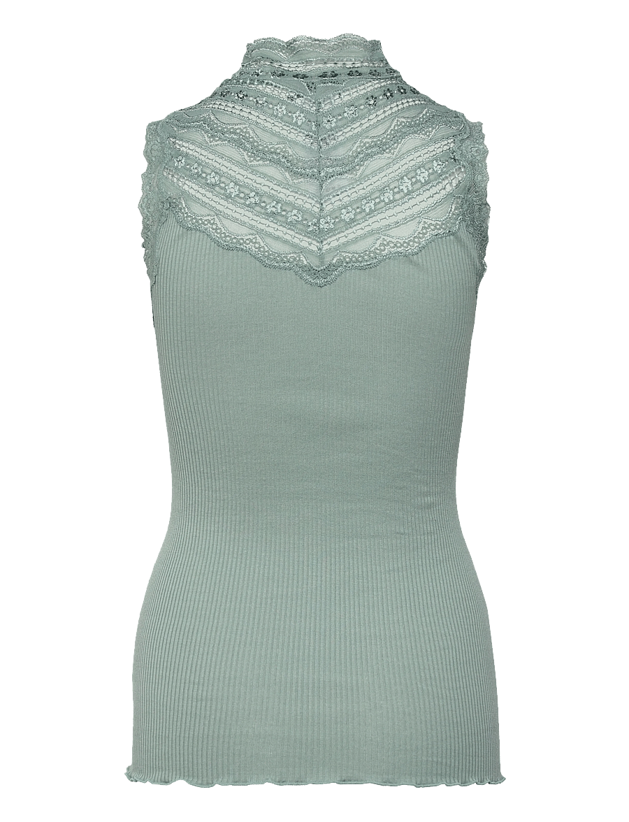 Rosemunde - RWBenita Silk SL Turtleneck Lace To - Ärmellose tops - chinois green - 1