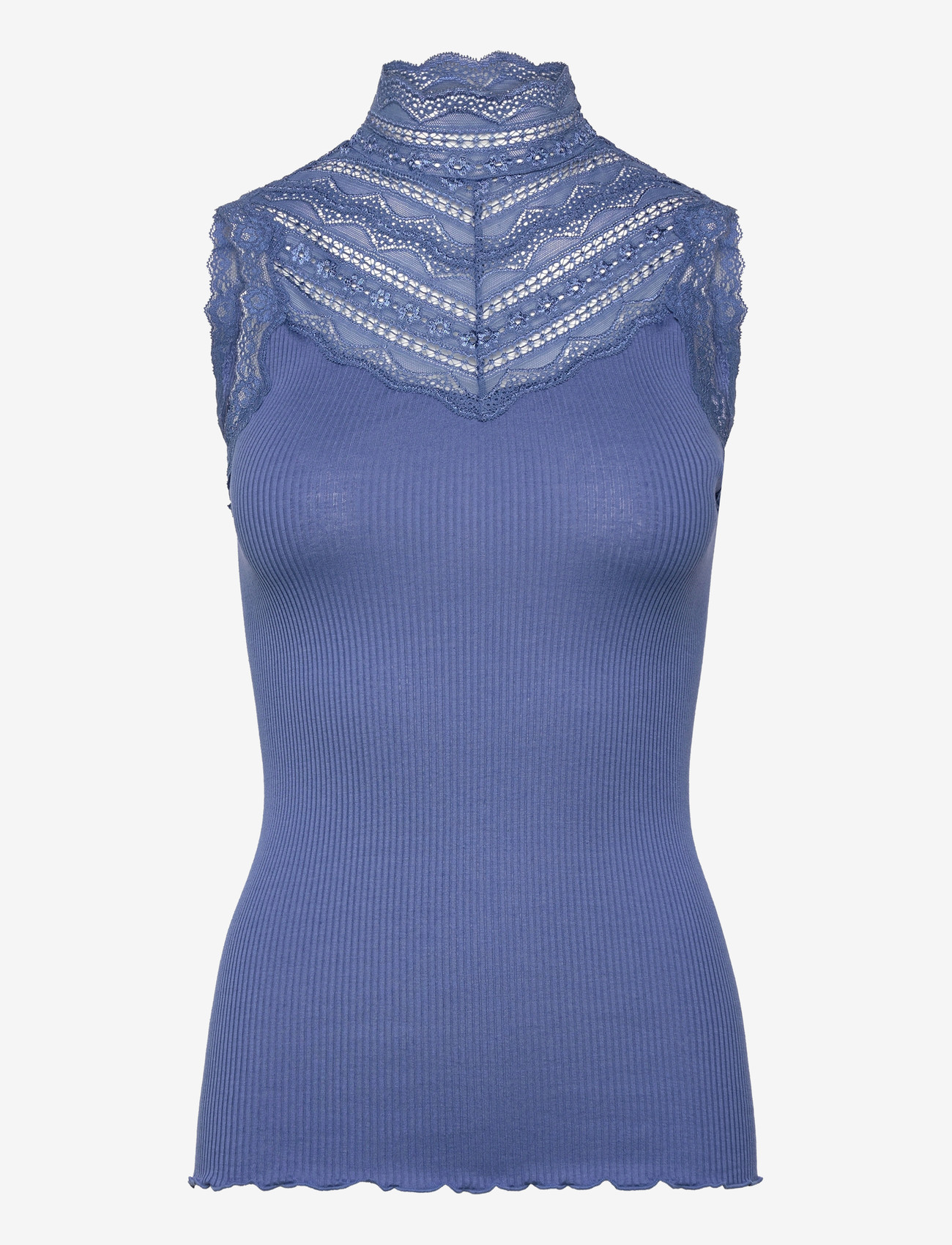 Rosemunde - RWBenita Silk SL Turtleneck Lace To - tanktops - dutch blue - 1