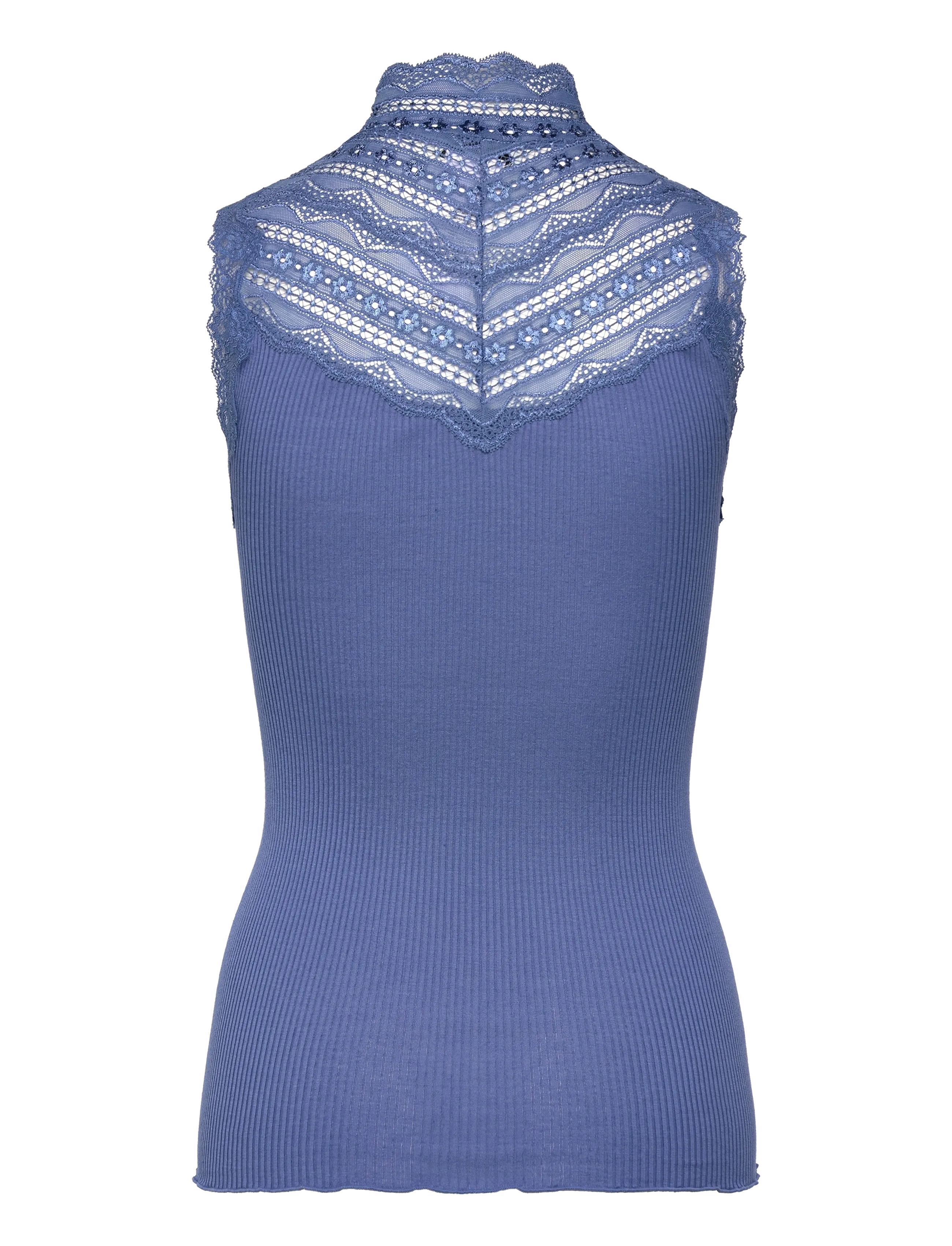 Rosemunde - RWBenita Silk SL Turtleneck Lace To - linnen - dutch blue - 2