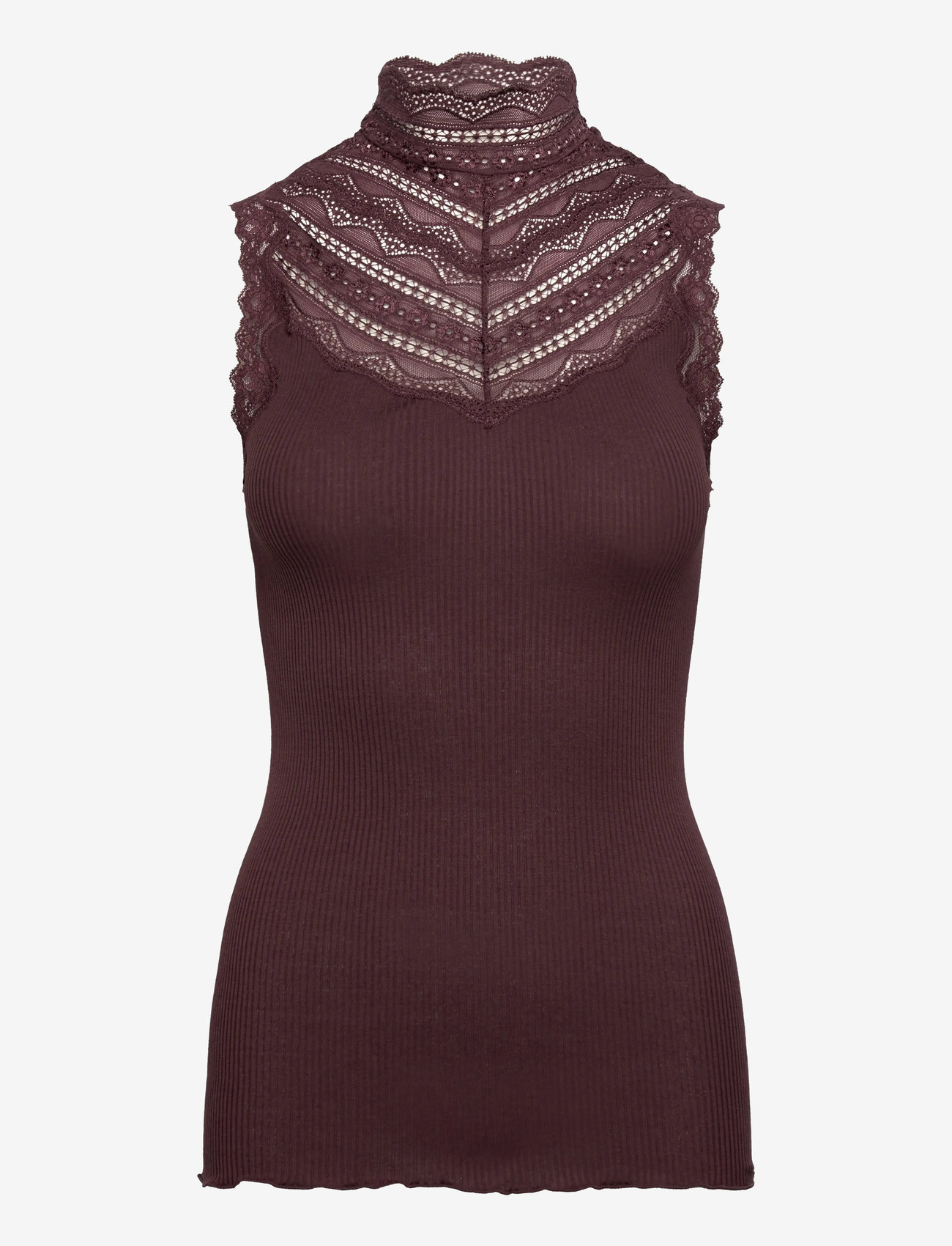 Rosemunde - RWBenita Silk SL Turtleneck Lace To - Ärmellose tops - fudge - 0