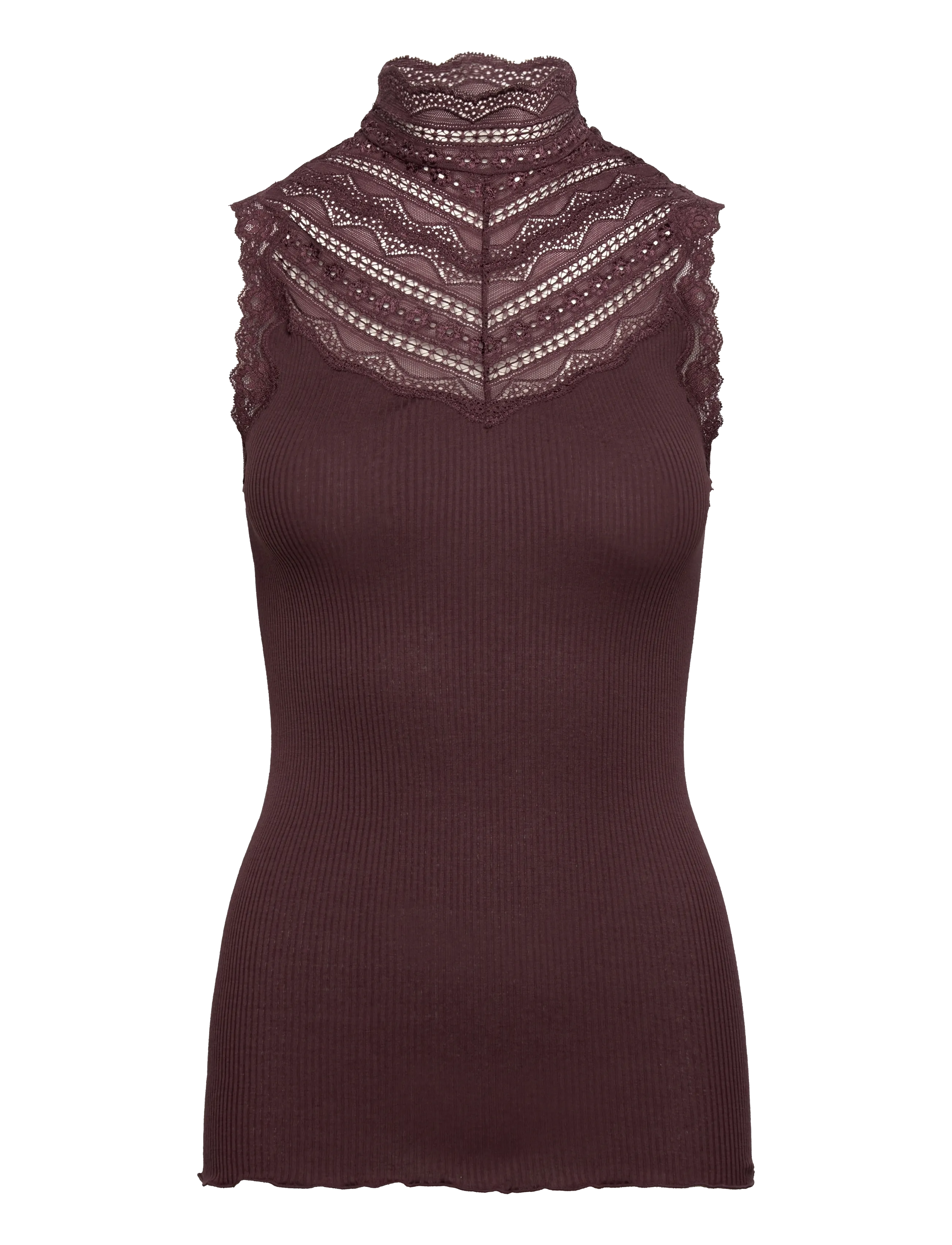 Rosemunde RWBenita Silk SL Turtleneck Lace To - Rosemunde - FUDGE / brown