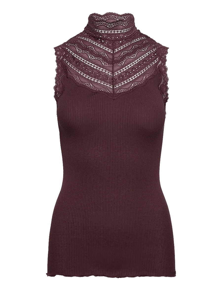 Rosemunde - Silk top w/ lace - varrukateta topid - fudge - 0