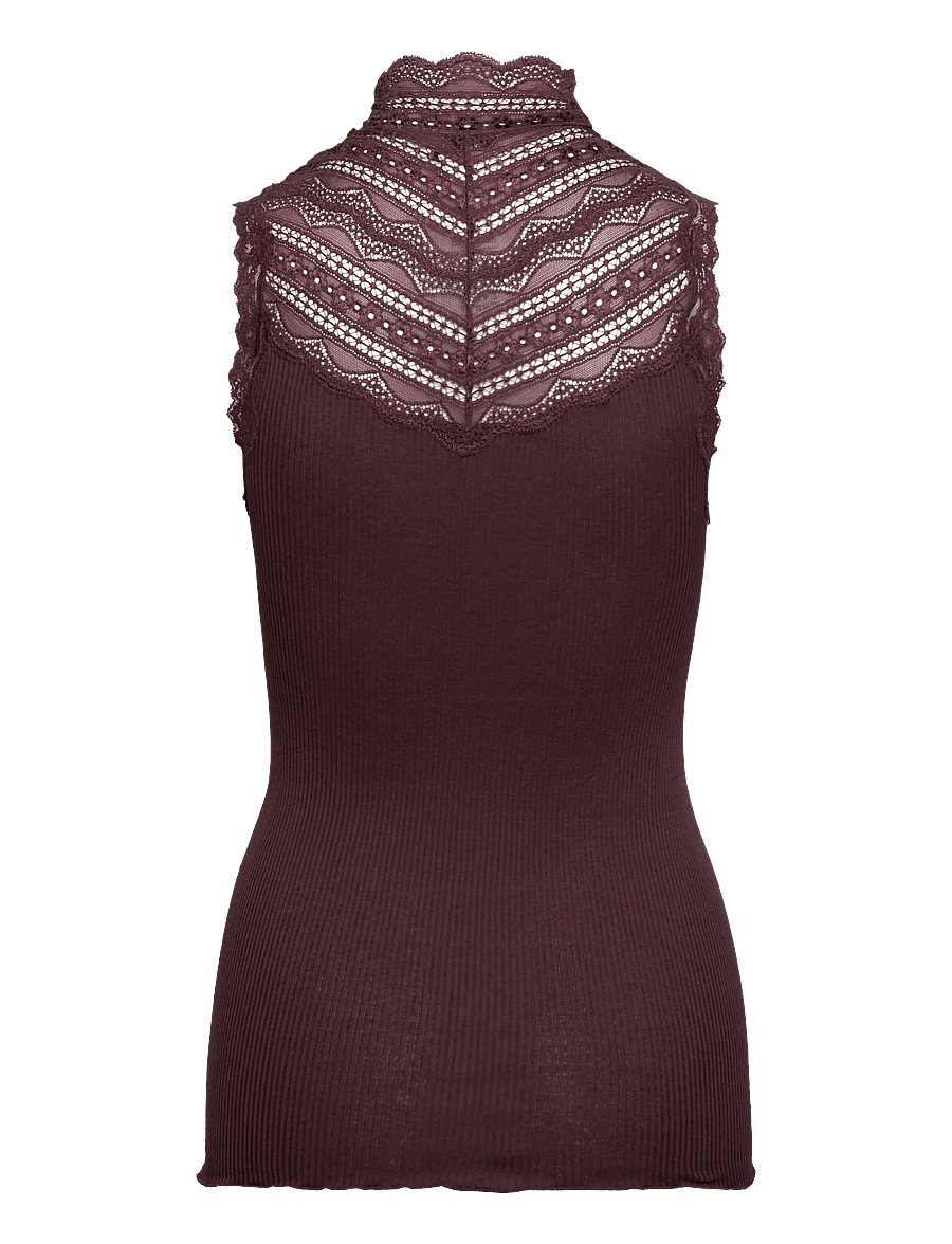 Rosemunde - Silk top w/ lace - varrukateta topid - fudge - 1