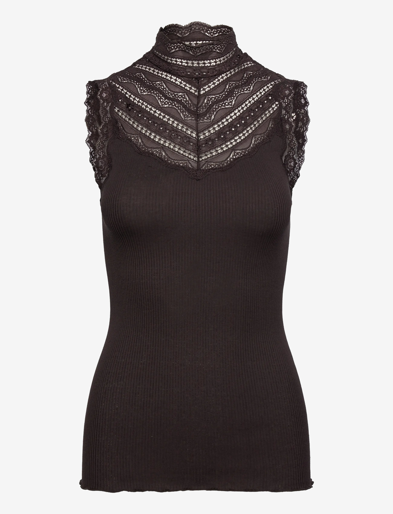 Rosemunde - Silk top w/ lace - tanktops - ganache - 0