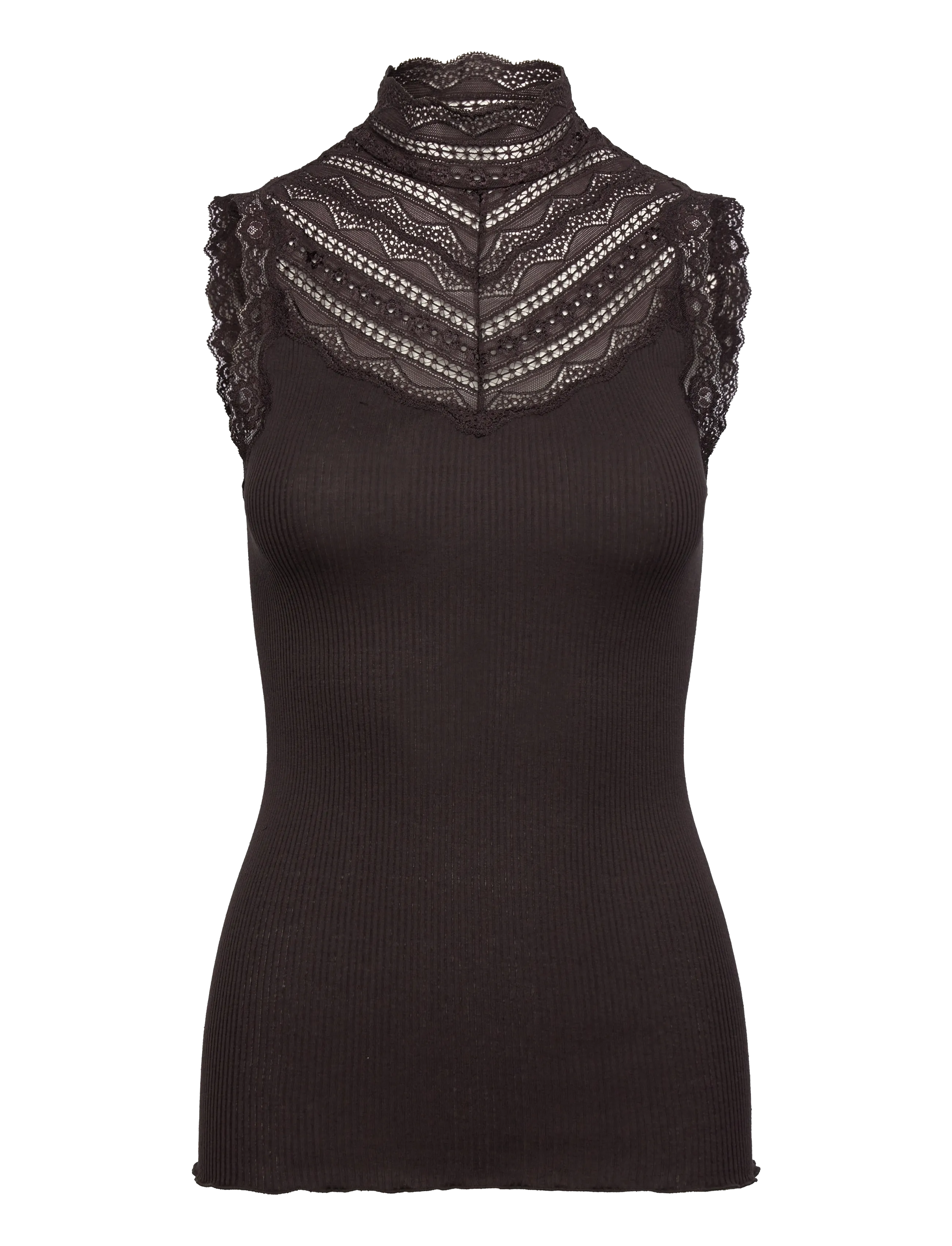 Rosemunde RWBenita Silk SL Turtleneck Lace To - Kläder - GANACHE / brown