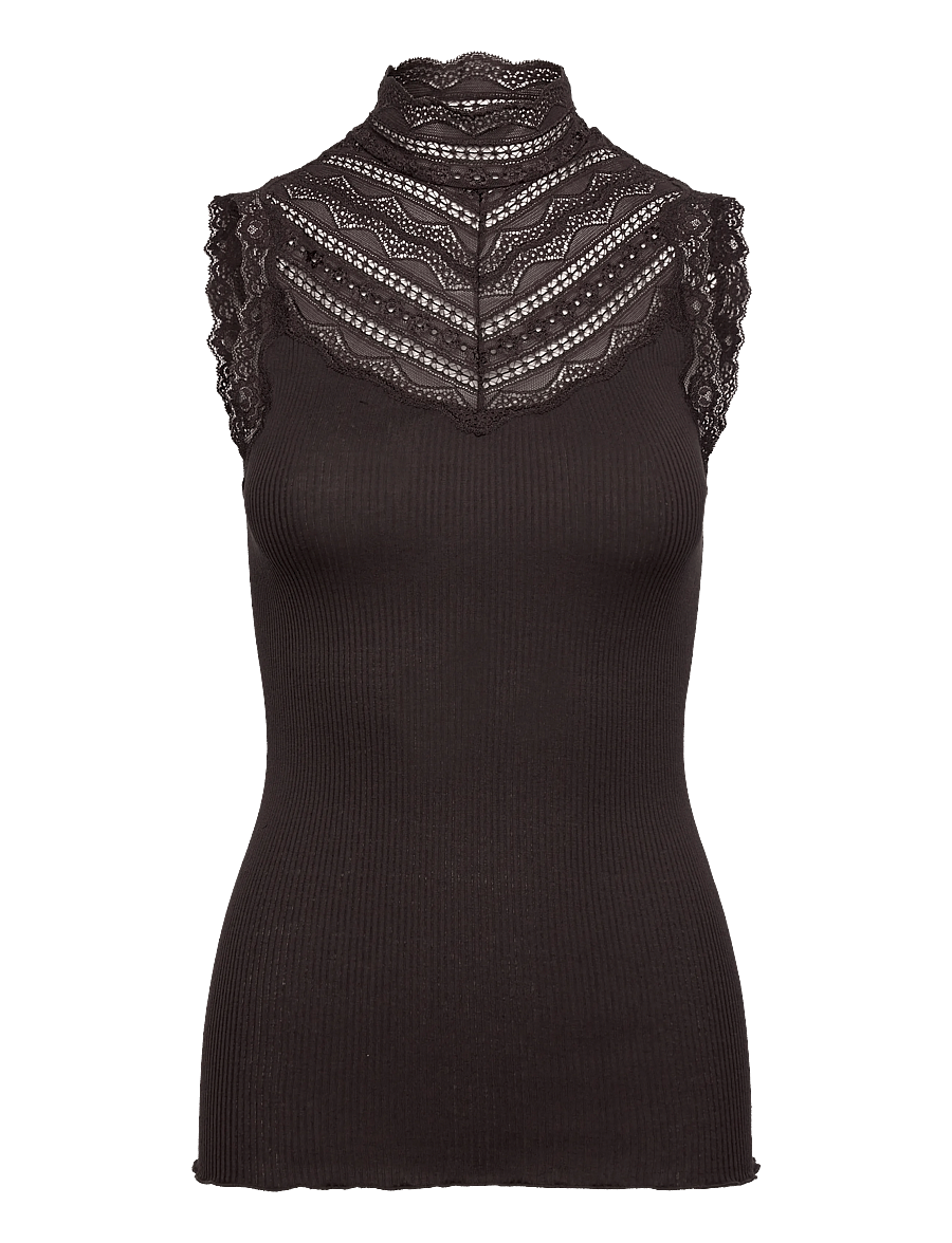 Rosemunde - Silk top w/ lace - Ärmellose tops - ganache - 0