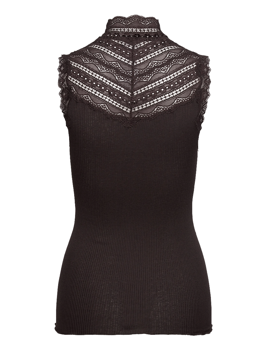 Rosemunde - Silk top w/ lace - Ärmellose tops - ganache - 1