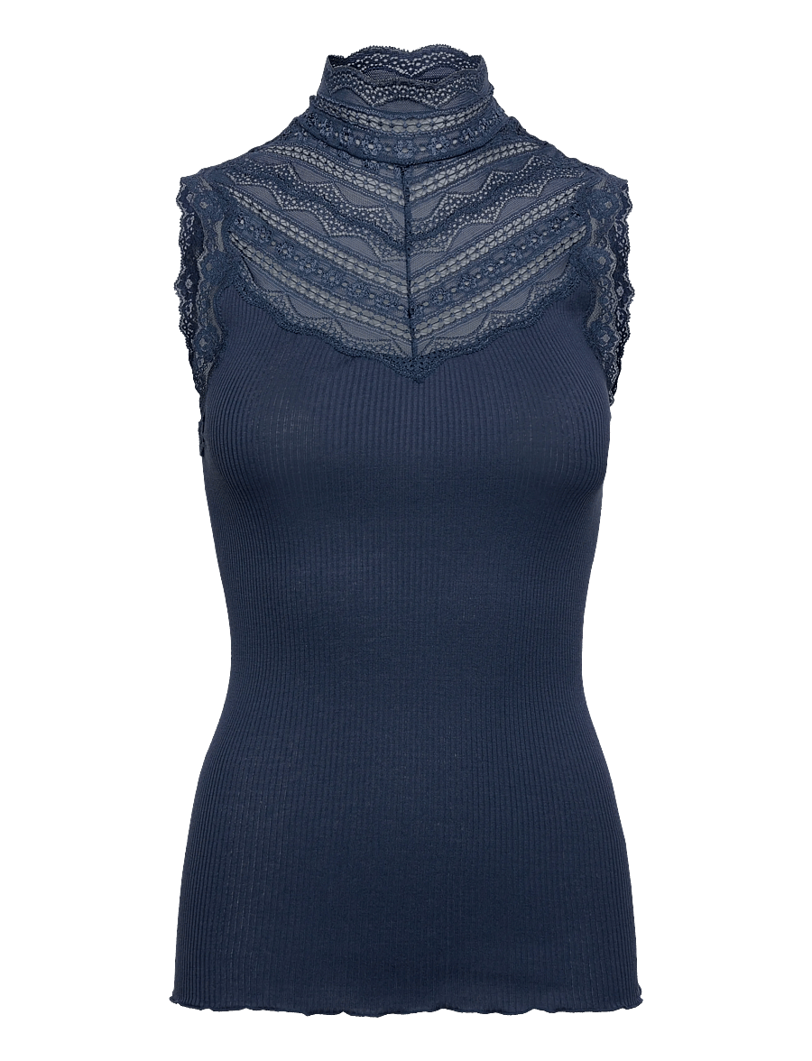 Rosemunde - RWBenita Silk SL Turtleneck Lace To - linnen - insignia blue - 0
