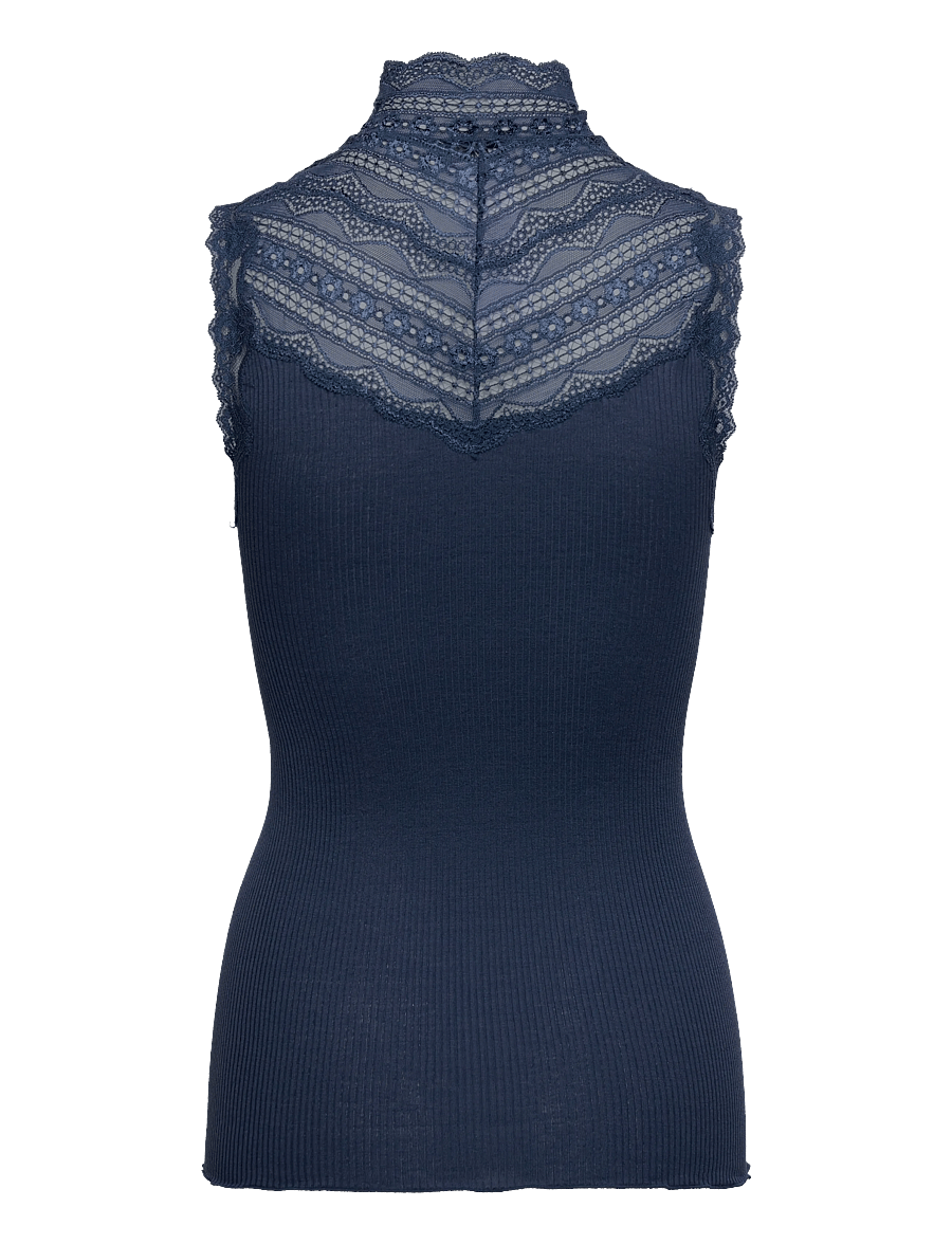 Rosemunde - RWBenita Silk SL Turtleneck Lace To - linnen - insignia blue - 1