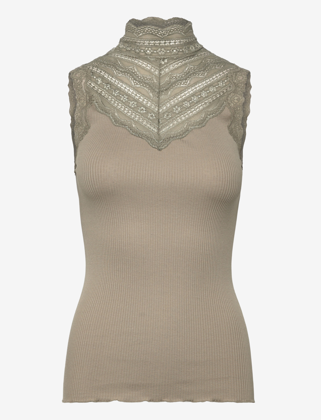 Rosemunde - RWBenita Silk SL Turtleneck Lace To - tanktops - laurel oak - 0