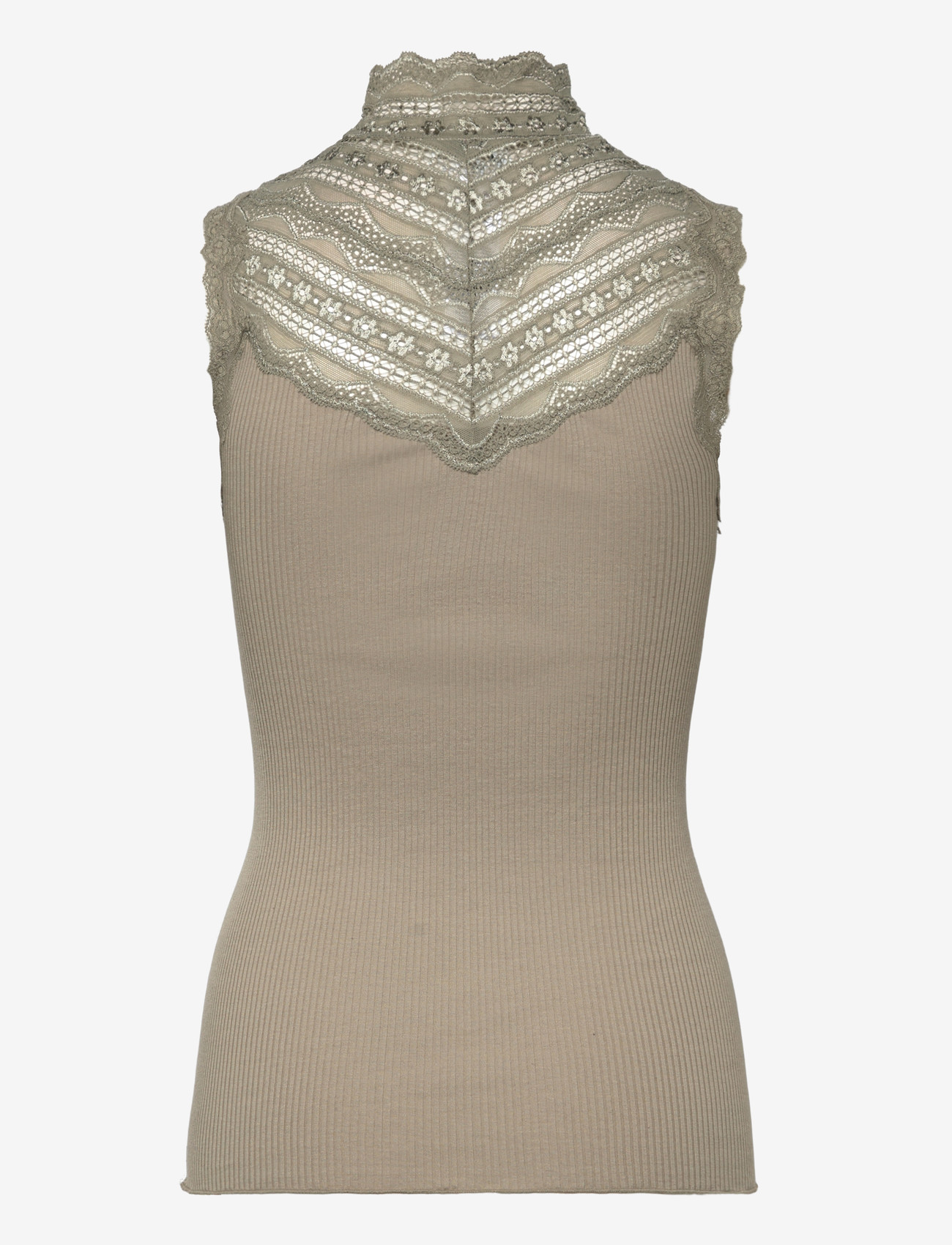 Rosemunde - RWBenita Silk SL Turtleneck Lace To - tanktops - laurel oak - 1