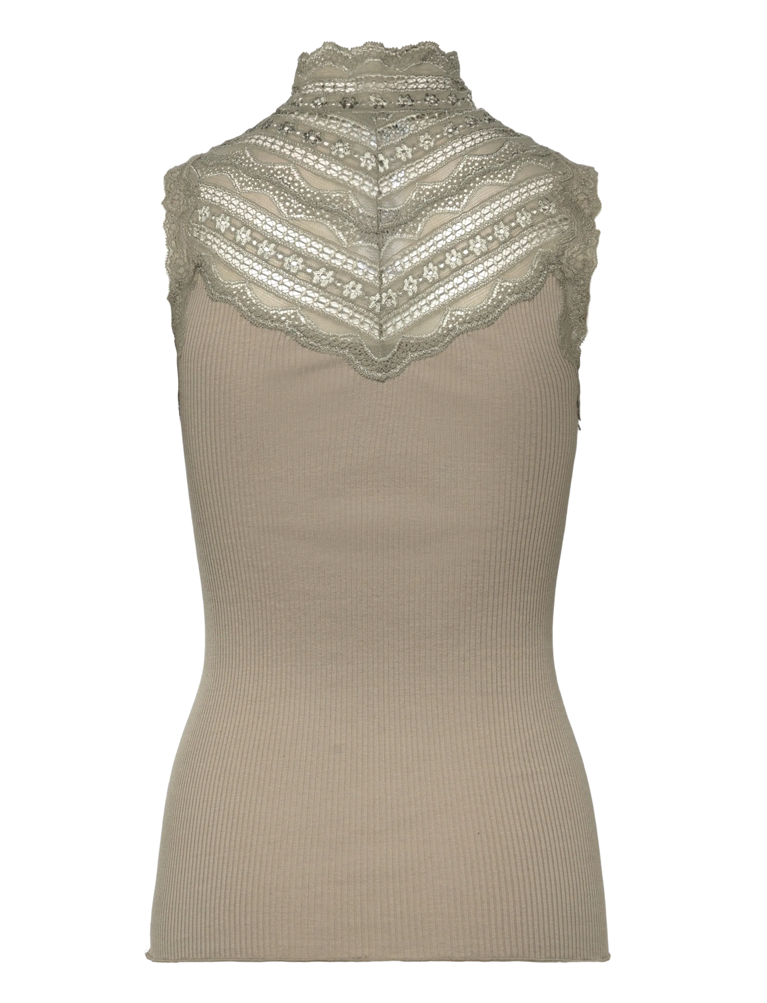 Rosemunde - RWBenita Silk SL Turtleneck Lace To - sleeveless tops - laurel oak - 1