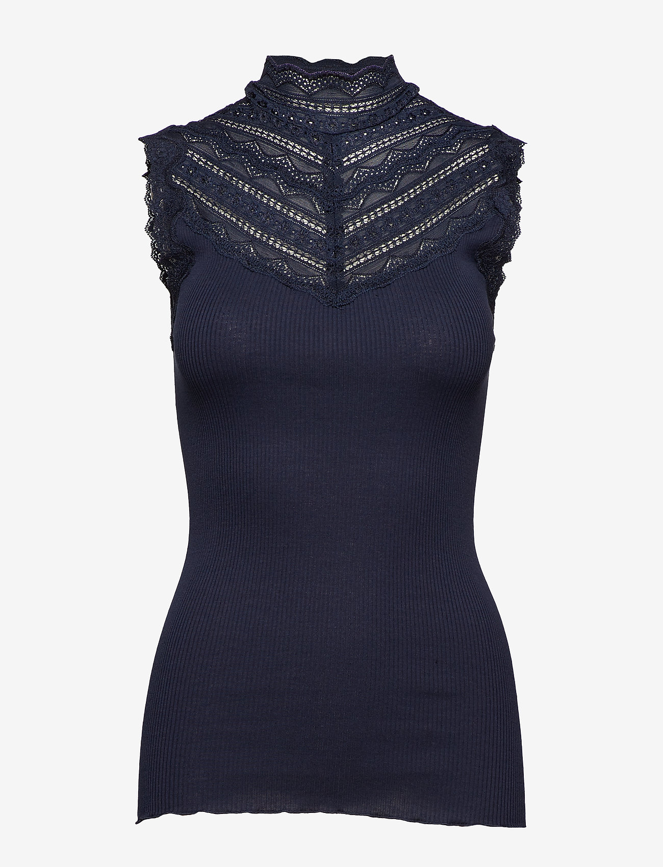 Rosemunde - RWBenita Silk SL Turtleneck Lace To - tanktops - navy - 0