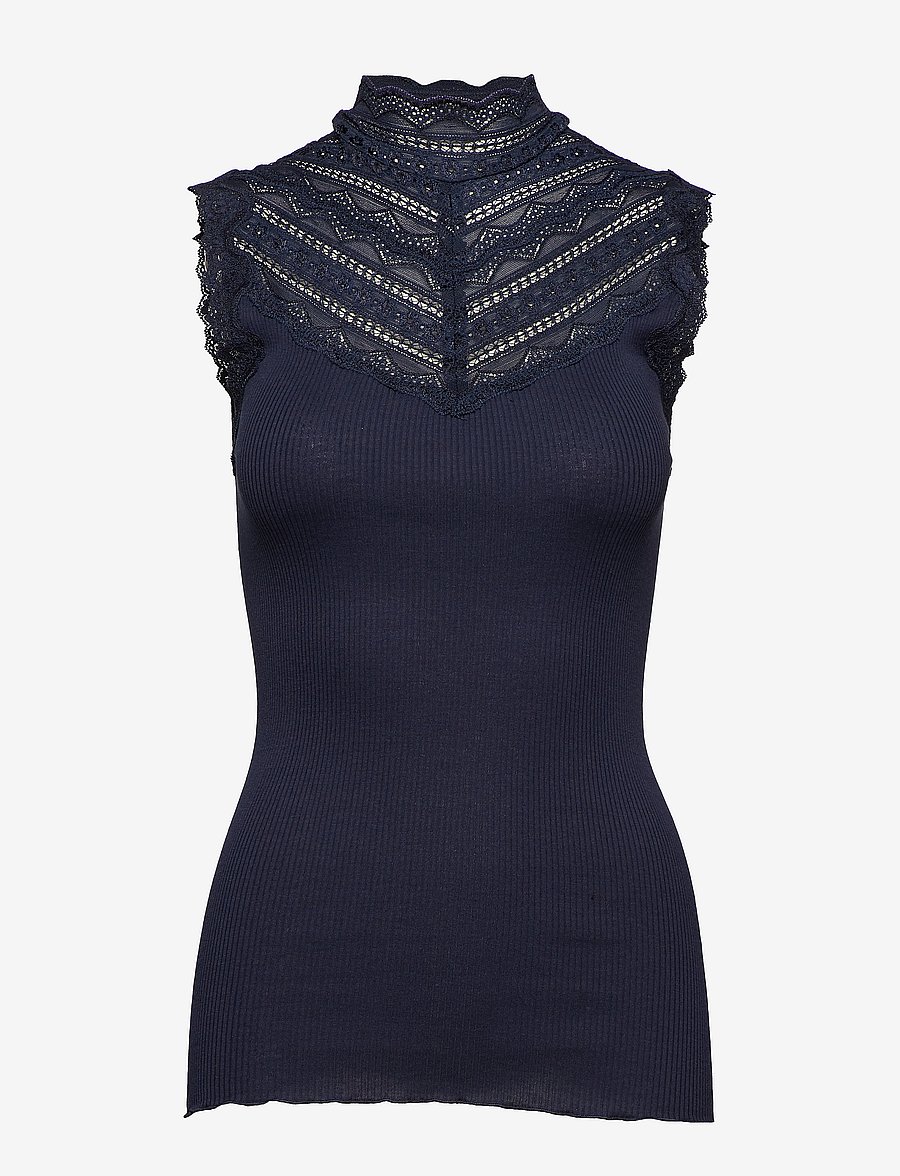 Rosemunde - RWBenita Silk SL Turtleneck Lace To - linnen - navy - 0