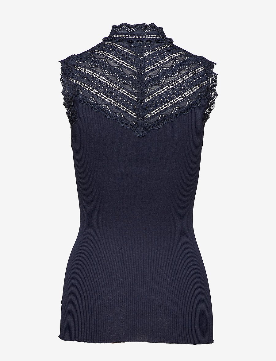 Rosemunde - RWBenita Silk SL Turtleneck Lace To - linnen - navy - 1
