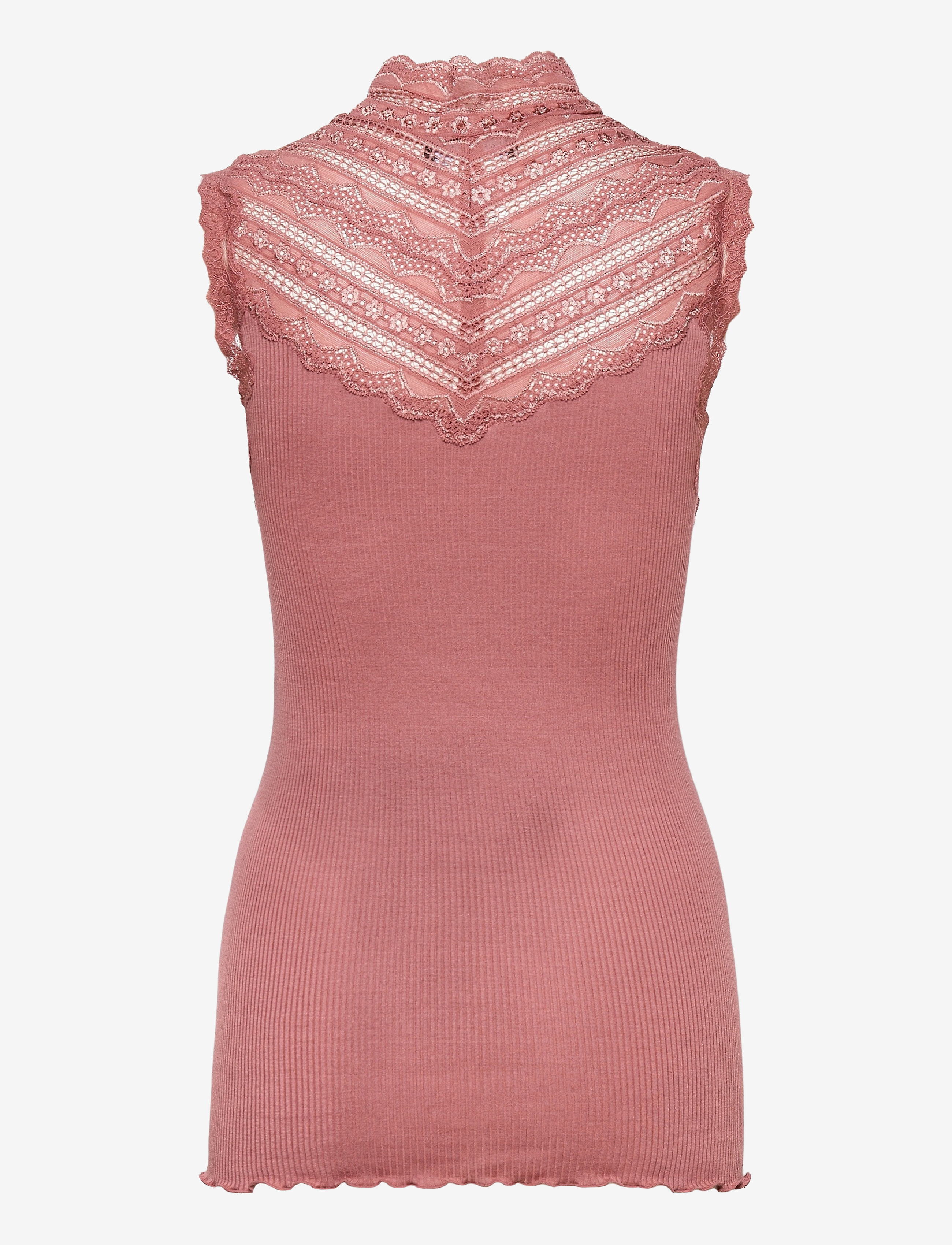 Rosemunde - RWBenita Silk SL Turtleneck Lace To - varrukateta alussärgid - pale rose - 1