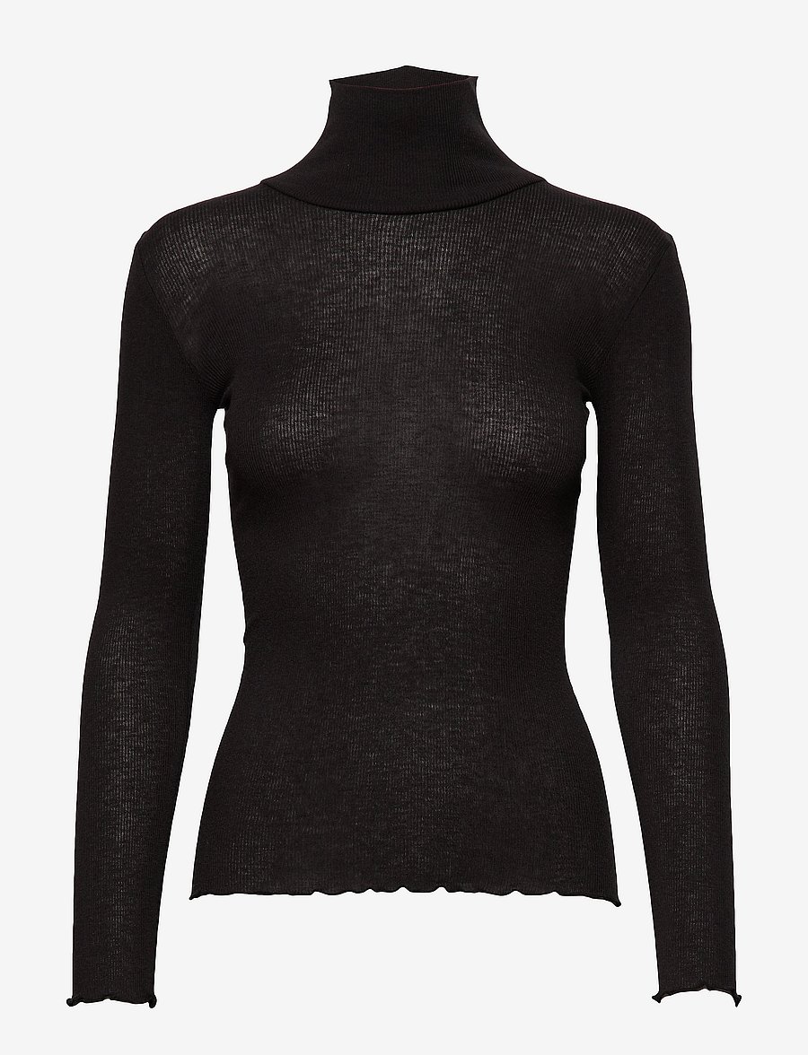 Rosemunde - RWBurlington Wool LS T-neck T-shirt - langärmlige tops - black - 0