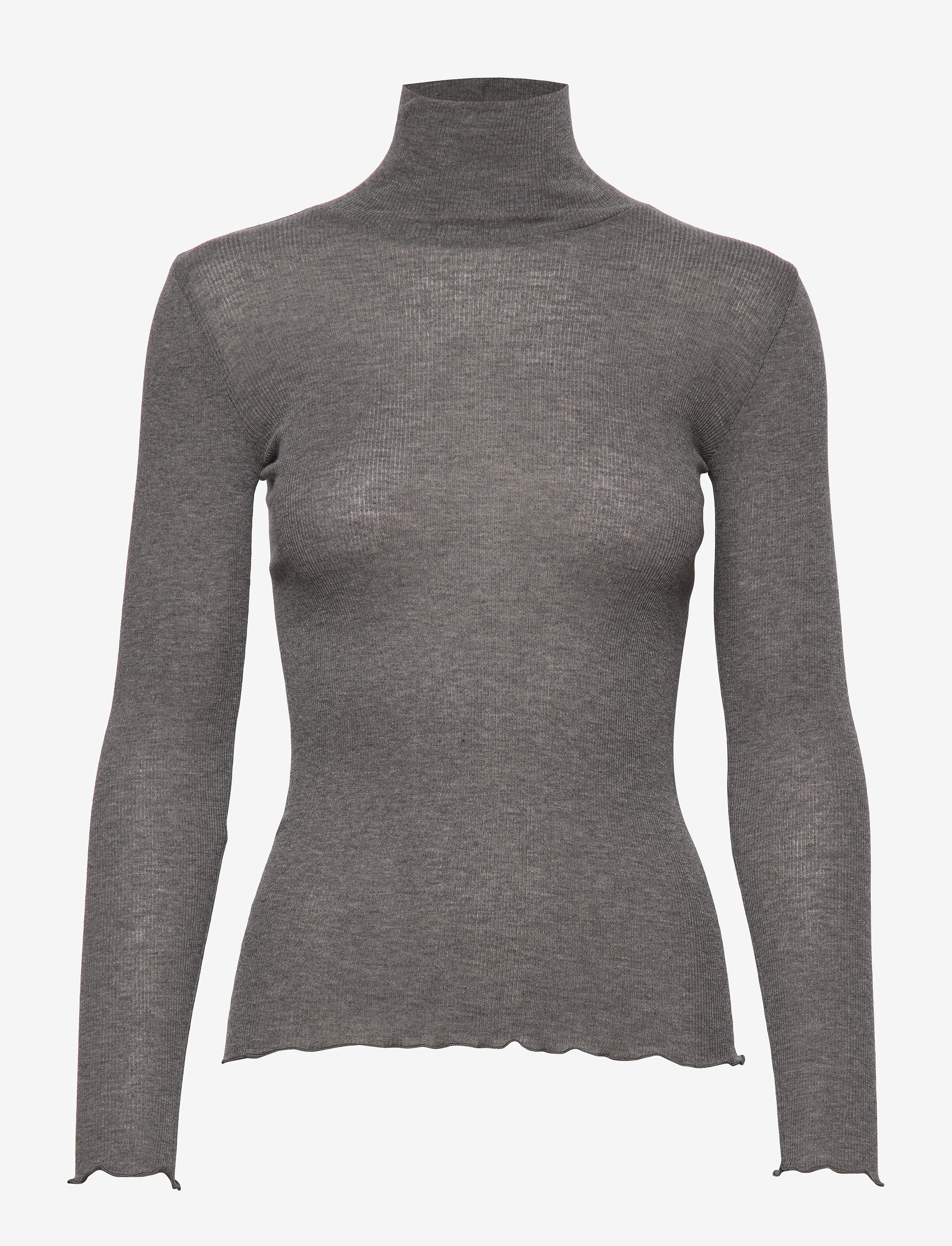 Rosemunde RWBurlington Wool LS T-neck T-shirt - Langærmede toppe - DARK GREY MELANGE / grey