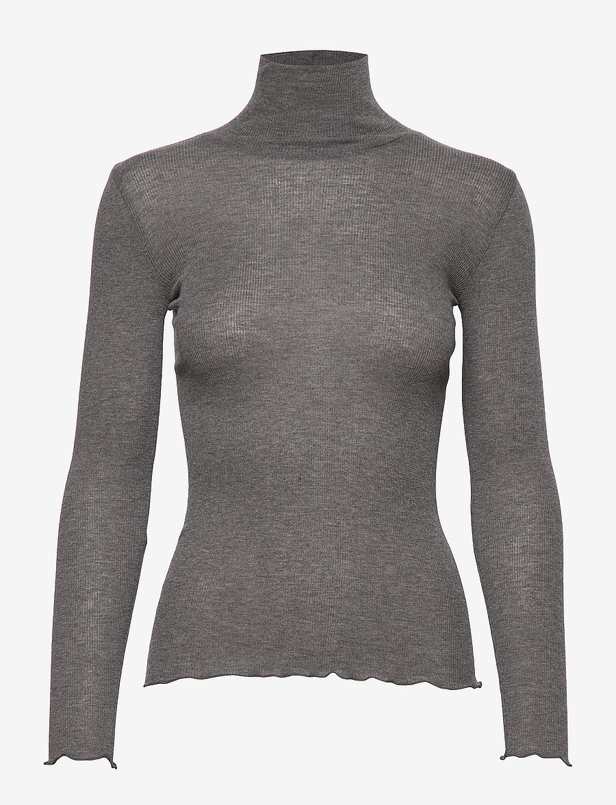 Rosemunde - RWBurlington Wool LS T-neck T-shirt - langärmlige tops - dark grey melange - 0