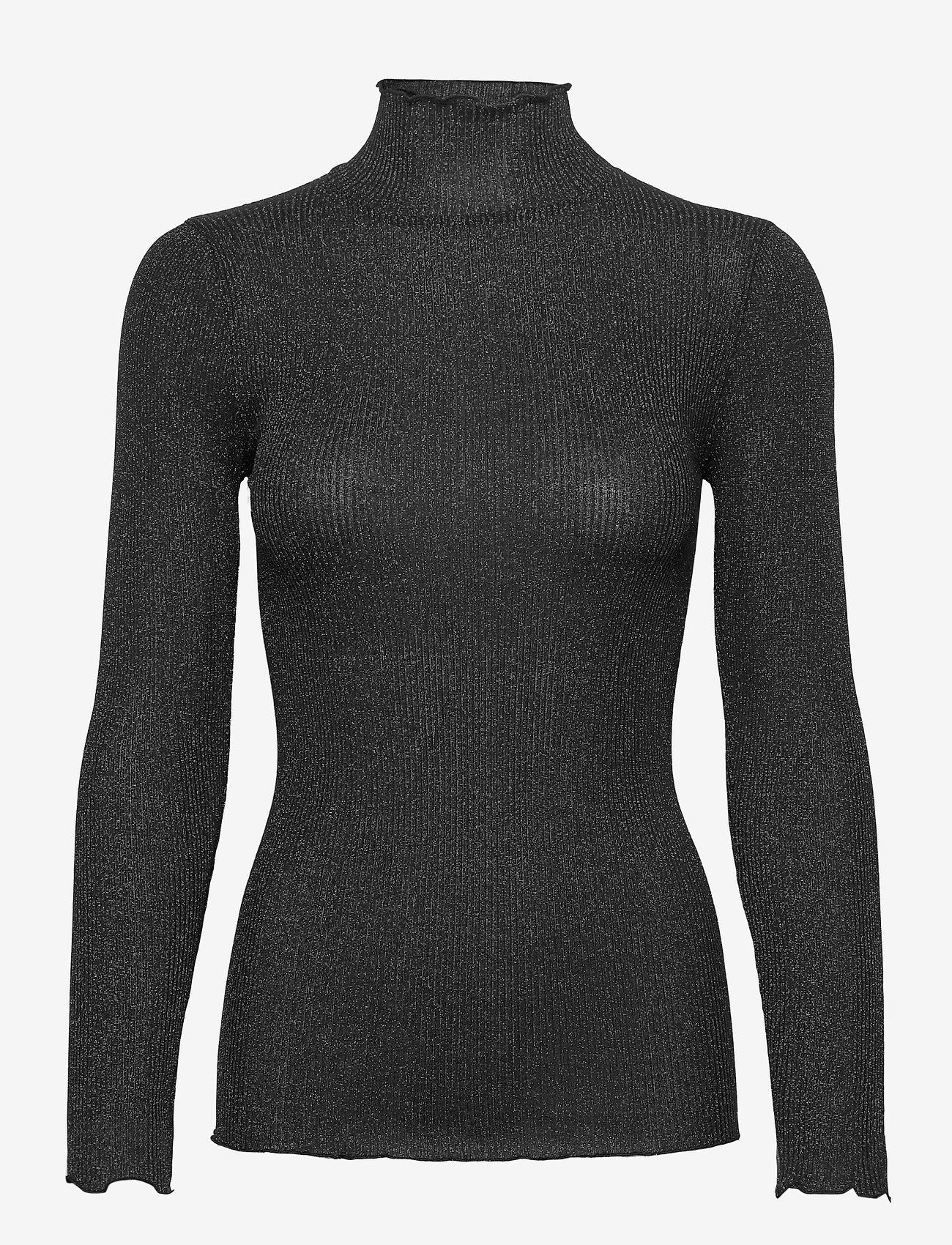 Silk t-shirt turtleneck ls w/ lurex - BLACK METALLIC SHINE