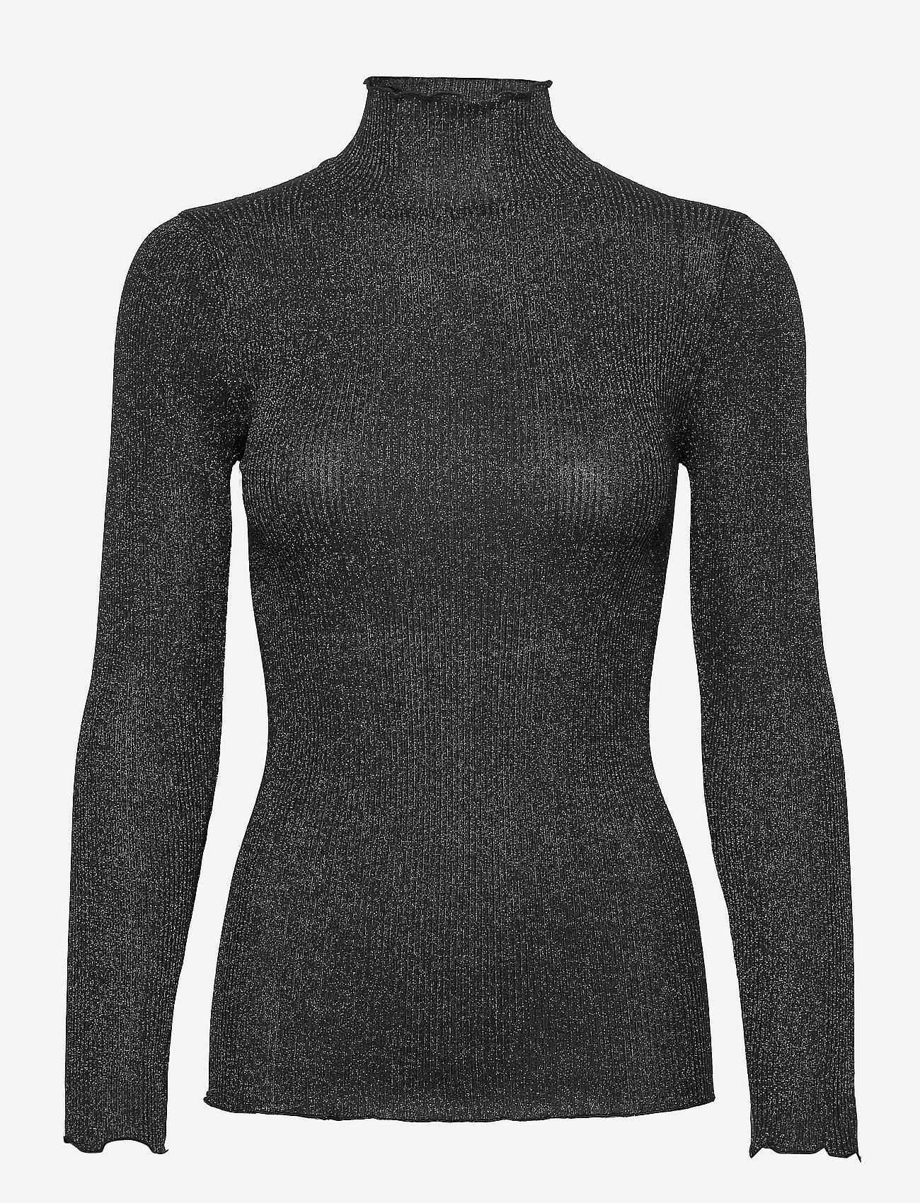 Silk t-shirt turtleneck ls w/ lurex - BLACK METALLIC SHINE