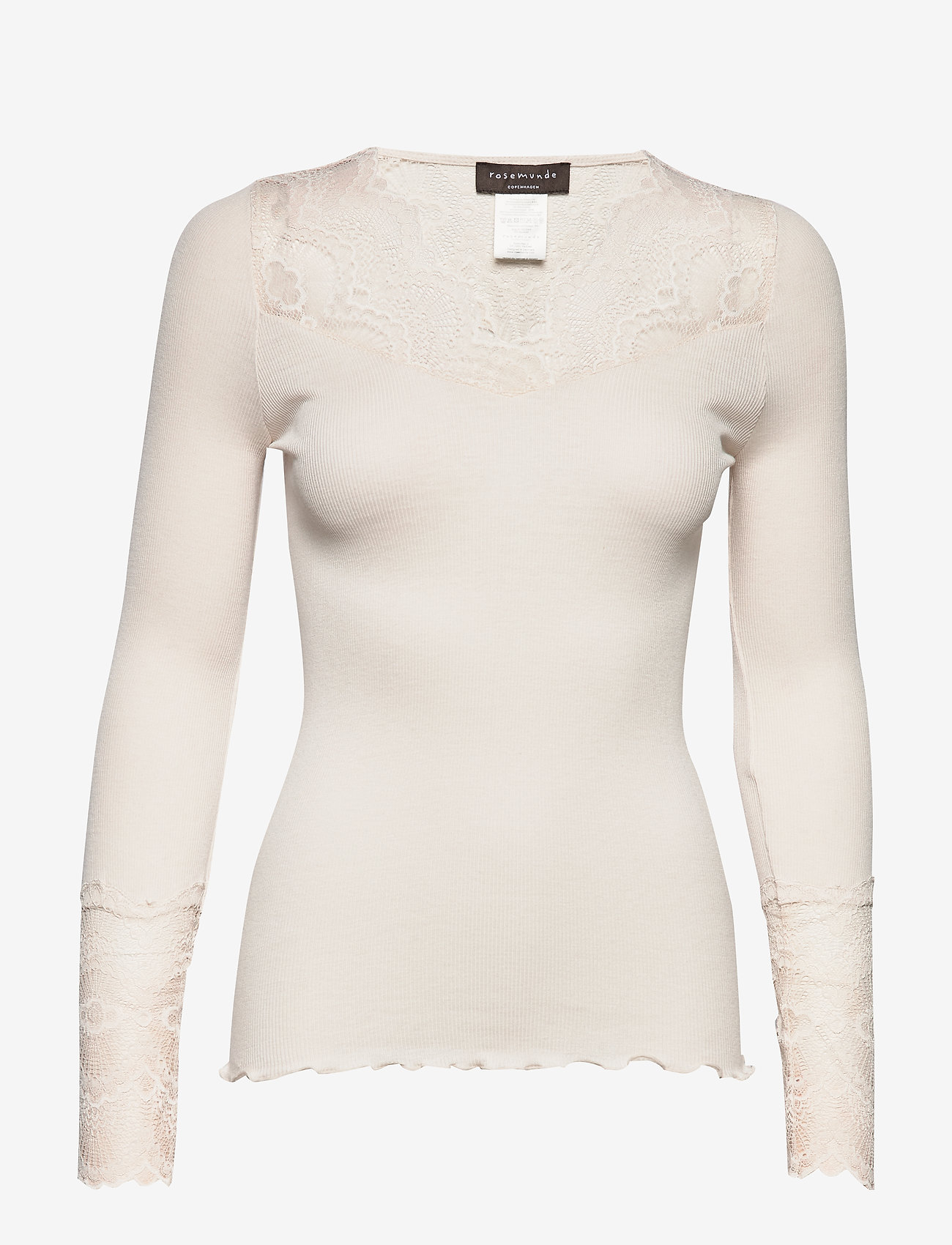 Rosemunde - Silk t-shirt regular ls w/ lace - soft powder - 0