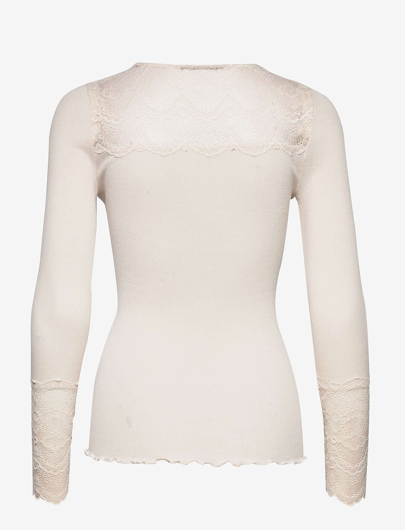 Rosemunde - Silk t-shirt regular ls w/ lace - soft powder - 1