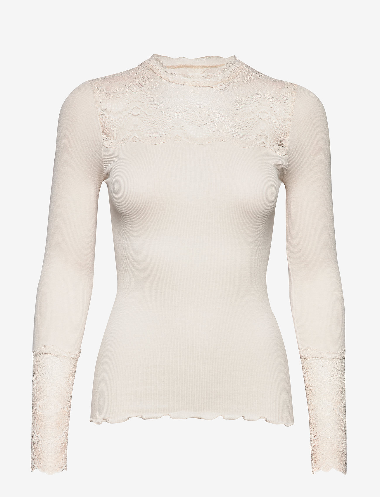 Rosemunde - Silk t-shirt regular ls w/ lace - soft powder - 0