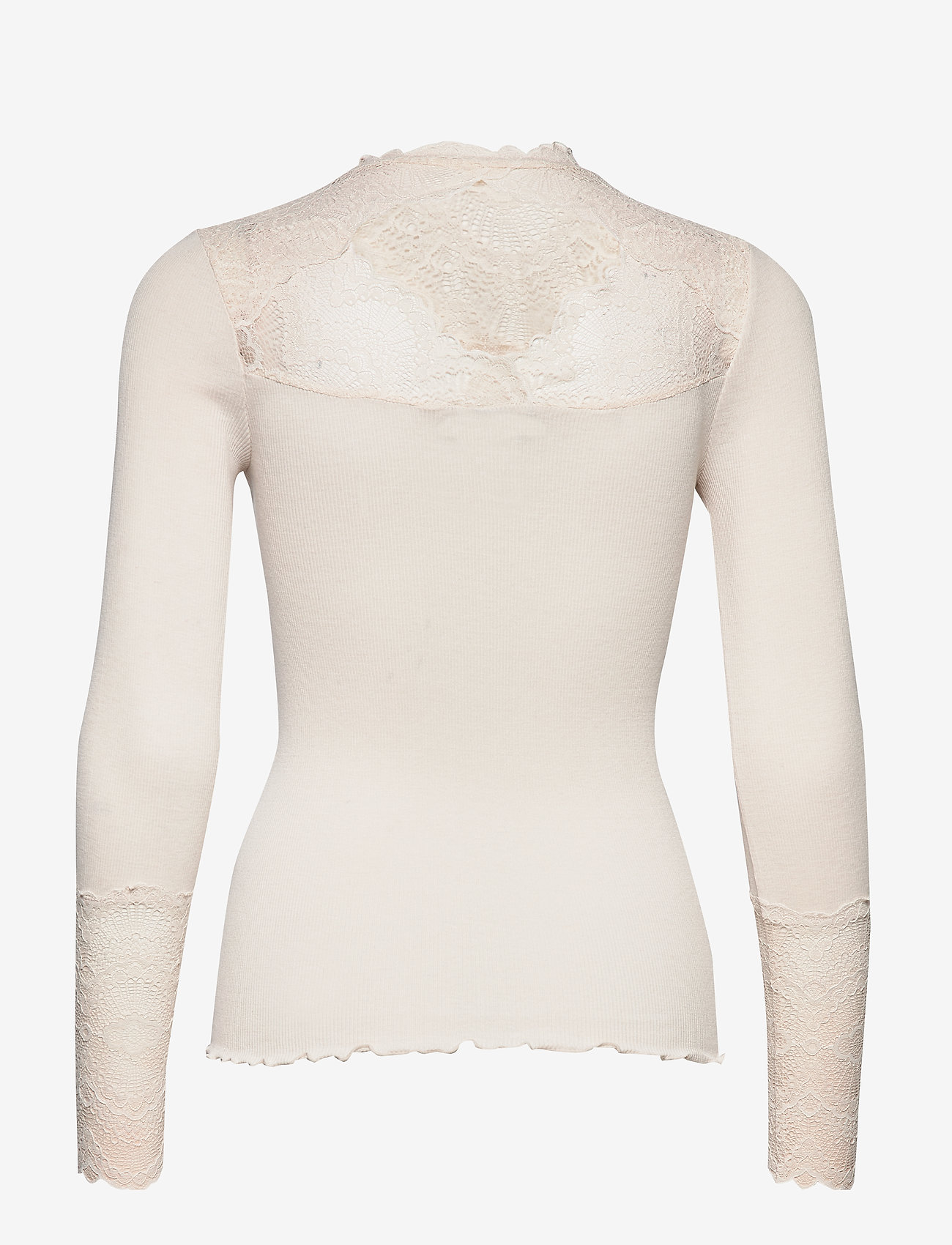 Rosemunde - Silk t-shirt regular ls w/ lace - soft powder - 1