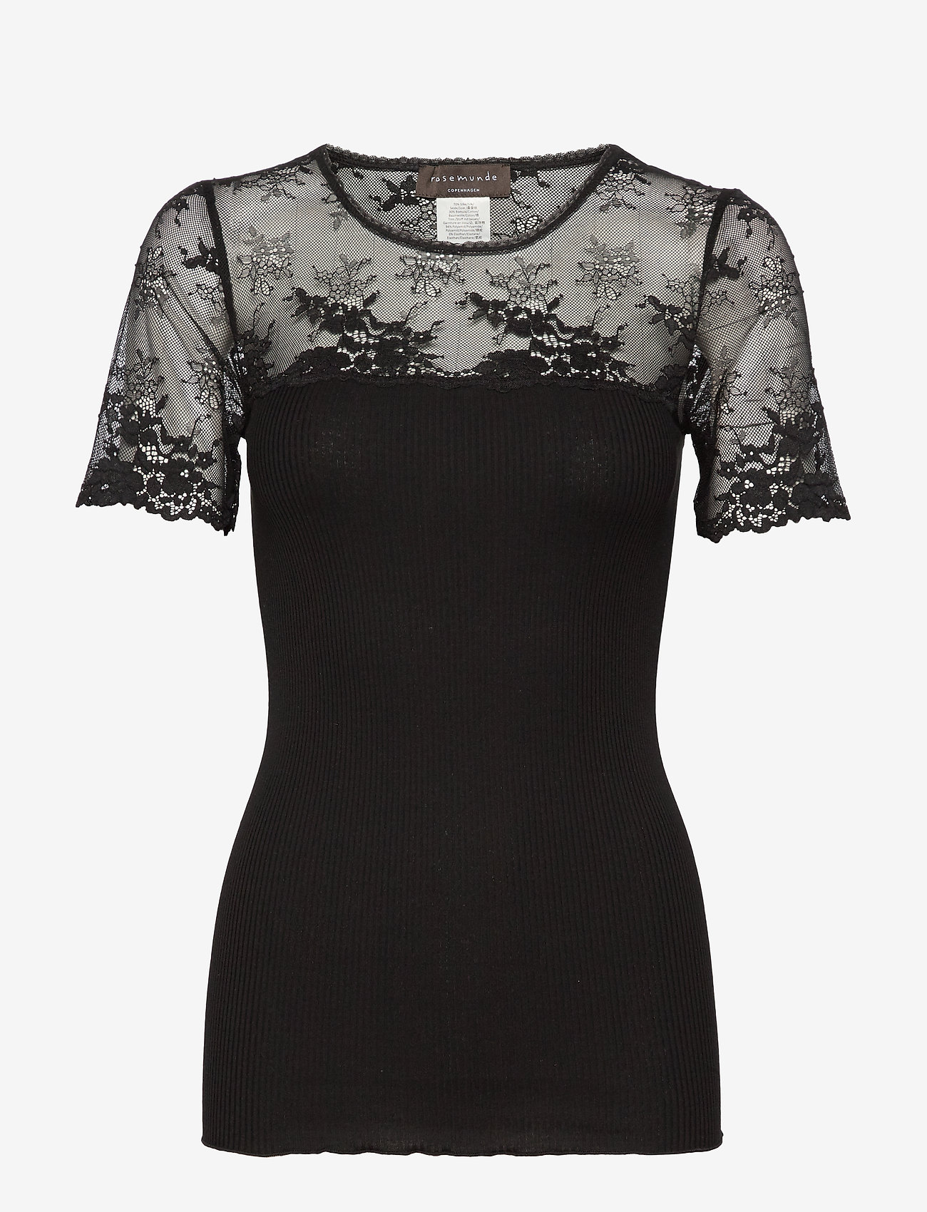 Rosemunde - Silk t-shirt regular ss w/lace - black - 0